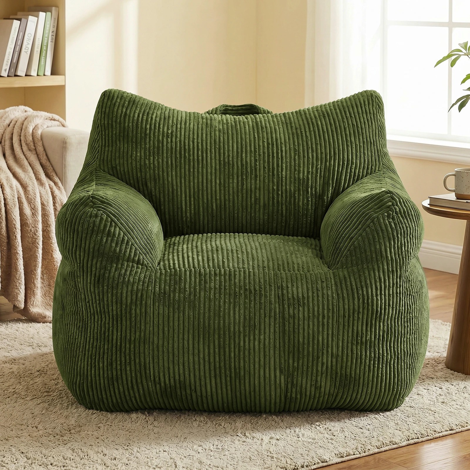 4 Advwin Bean Bag Chair Sofa w/ Armrest Handle Adults Teens Corduroy Lazy Floor Sofa - Green, 4 of 5