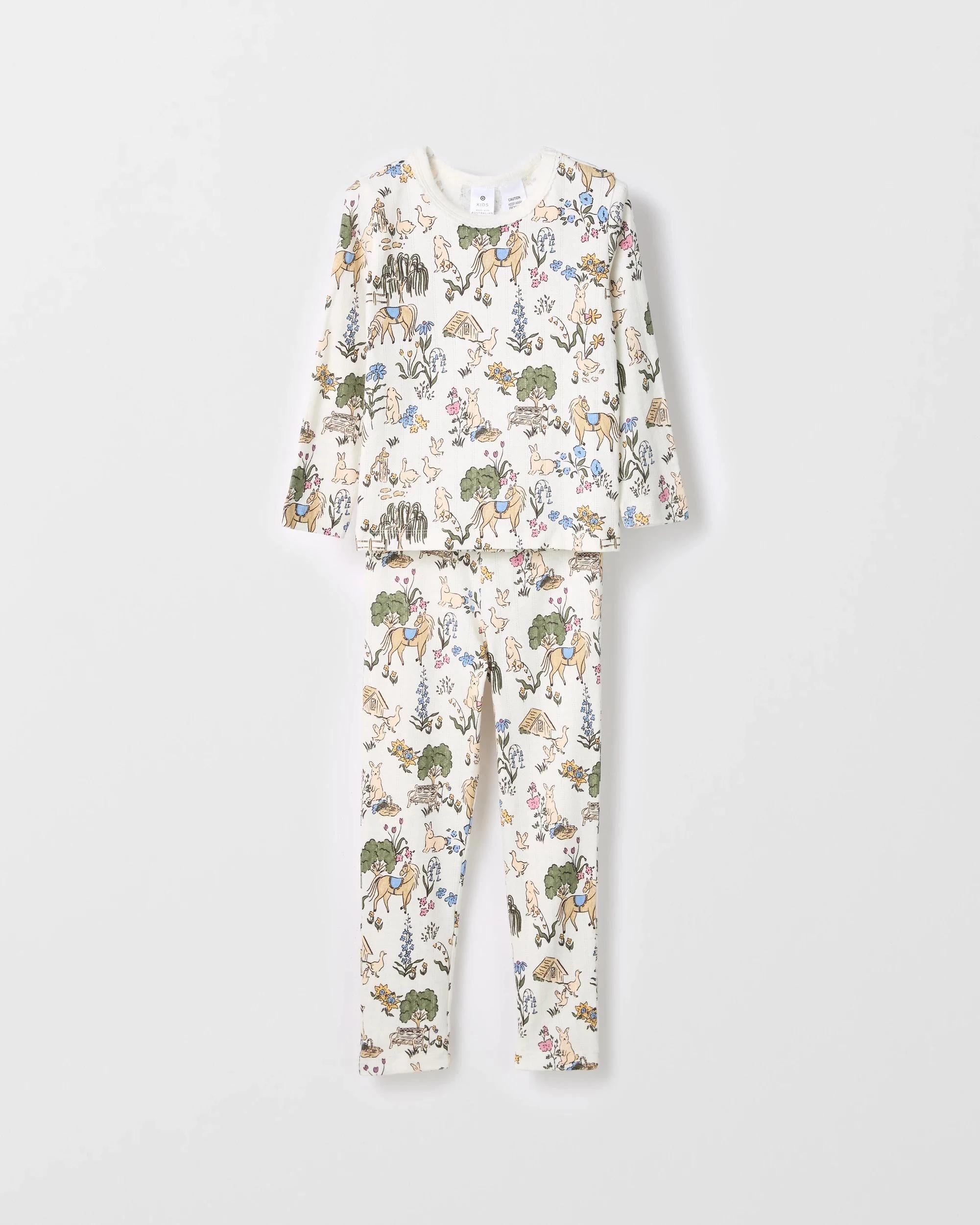 1 Target Kids Australian Cotton Younger Girls Pointelle Rib Pyjama Set CREAM, 1 of 4