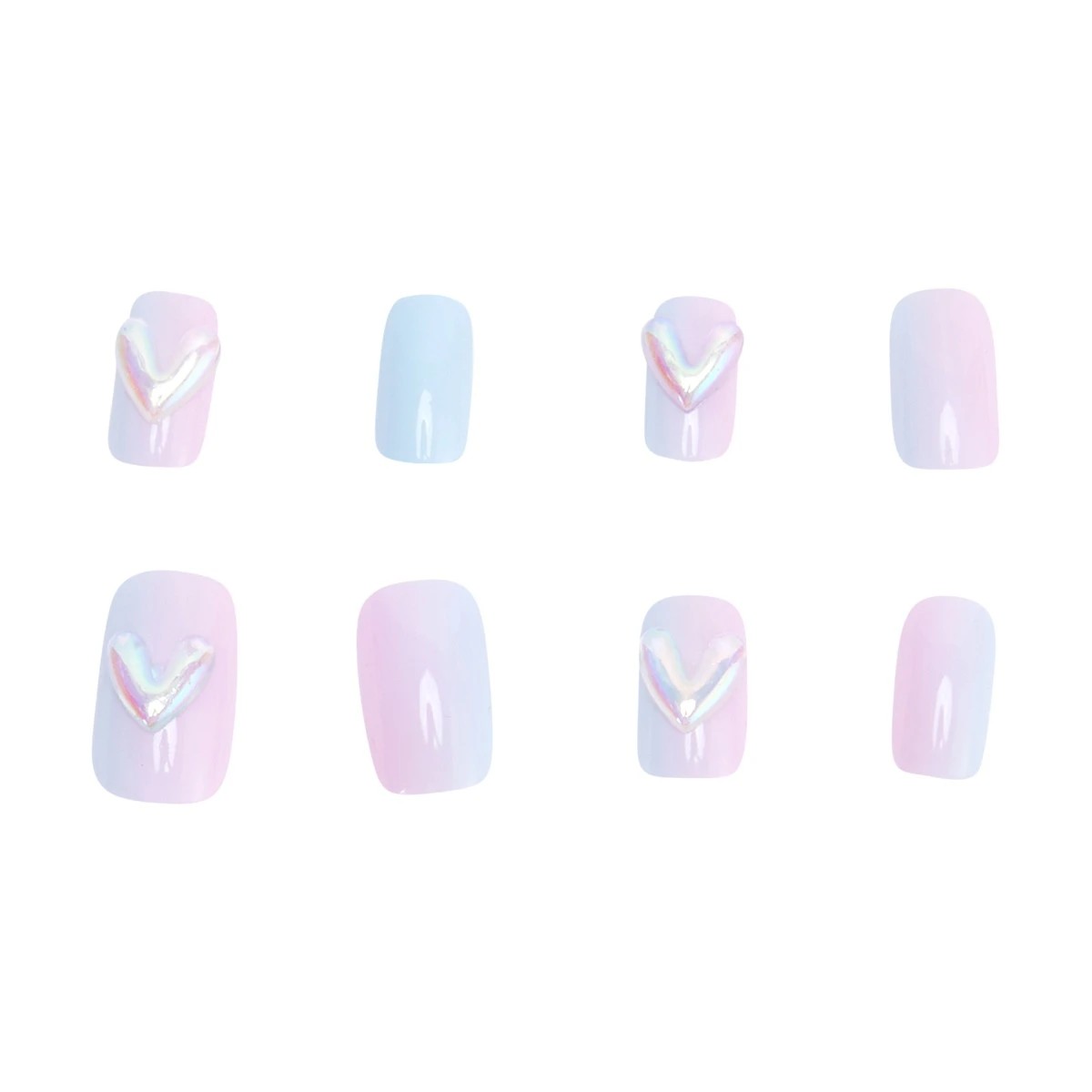 5 OXX Cosmetics 24 Pack Artificial Nails with Adhesive - Medium Square Shape, Pink and Blue Holographic 3D Hearts, 5 of 5