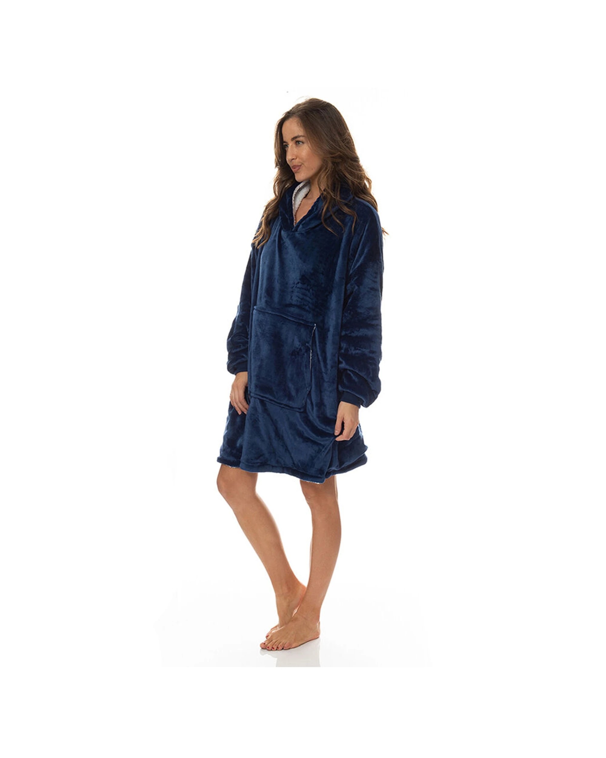 2 Royal Comfort Reversible Fleece Winter Snug Hoodie Soft Double-Layered - Blue, 2 of 6