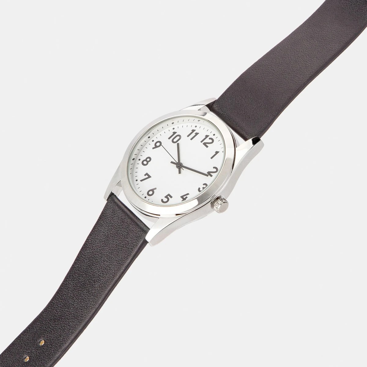 3 Mens Classic Analogue Watch with Silver Case & Black Strap, 3 of 5