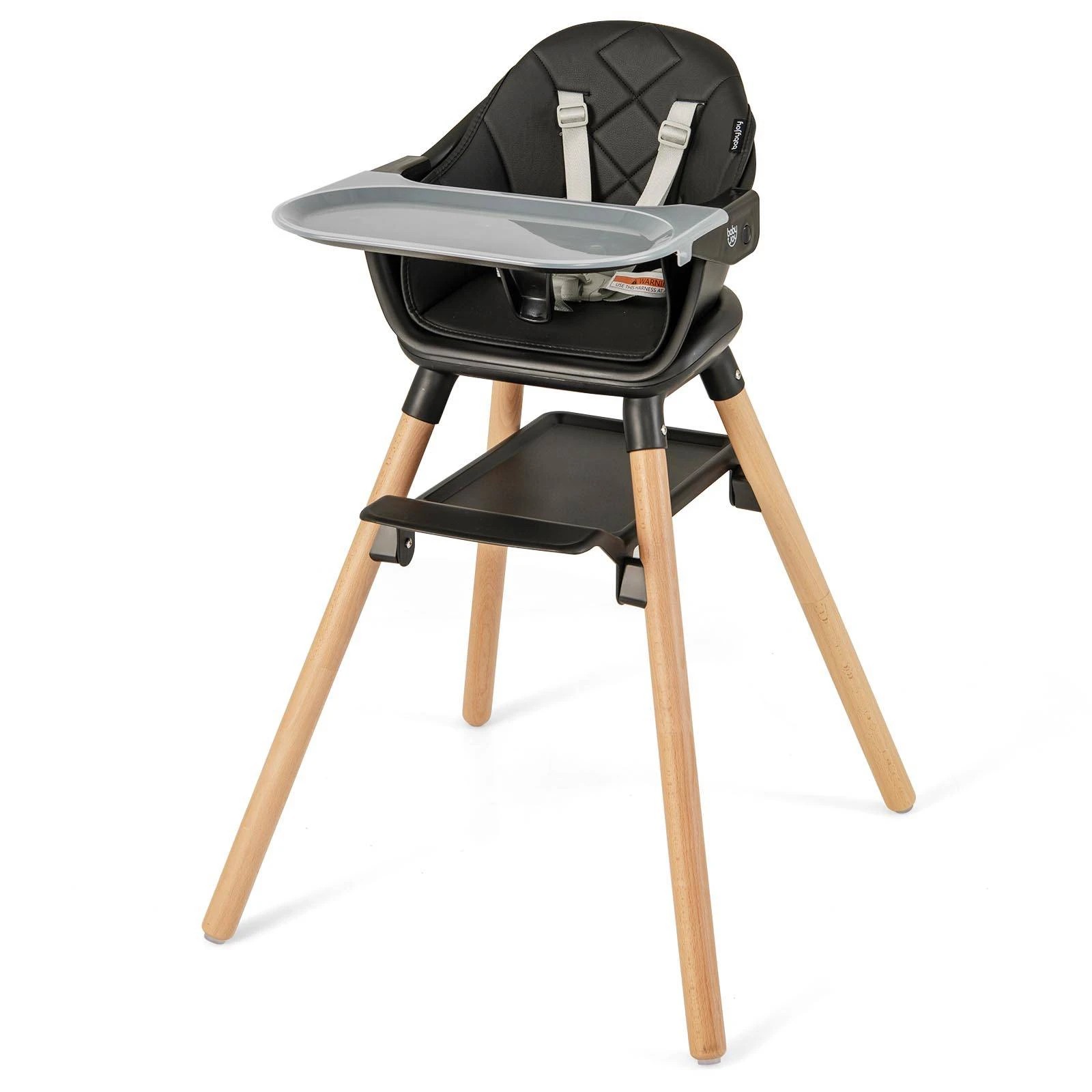 1 Costway High Chair Wooden Dining Seat Black, 1 of 2