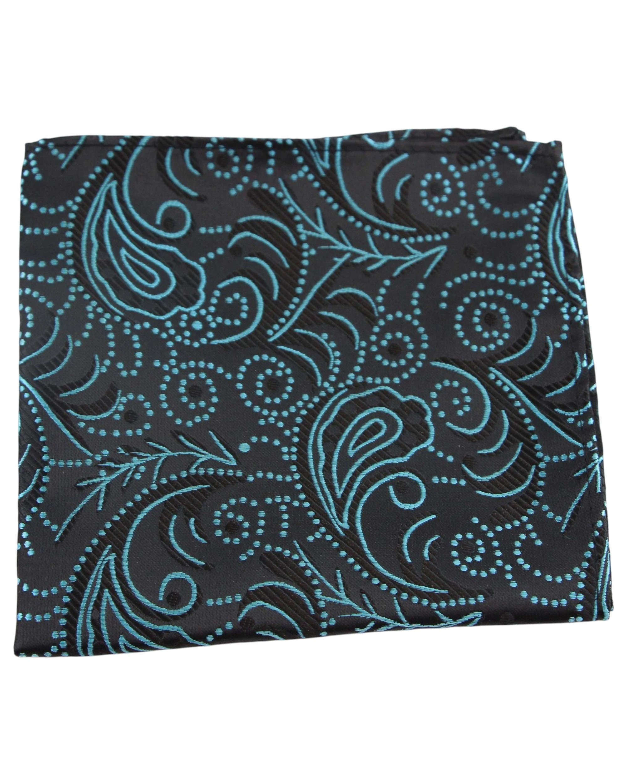 1 Zasel Mens Black & Turquoise Boho Paisley Silk Pocket Square - Multi - Multi, 1 of 3