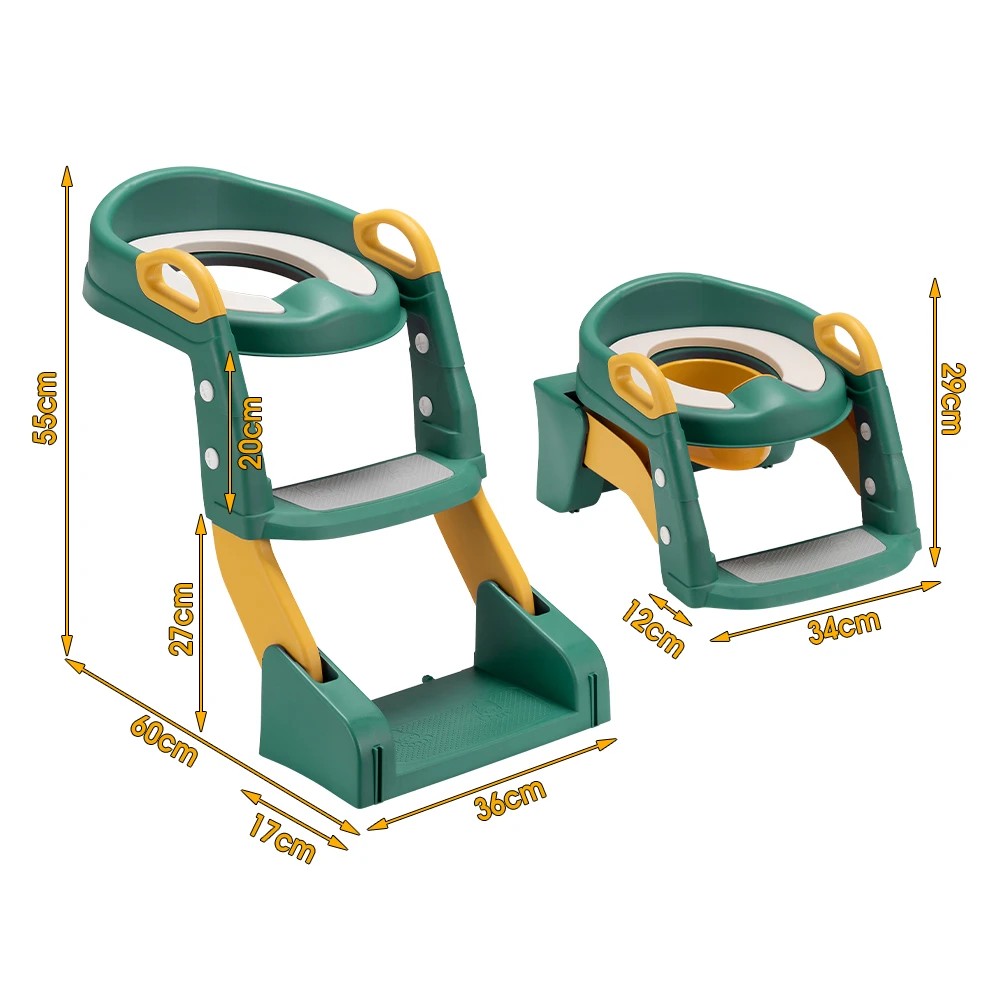 2 PlayPals Kids Potty Trainer Seat Chair Toddler Training Stool with Ladder - Green, 2 of 3