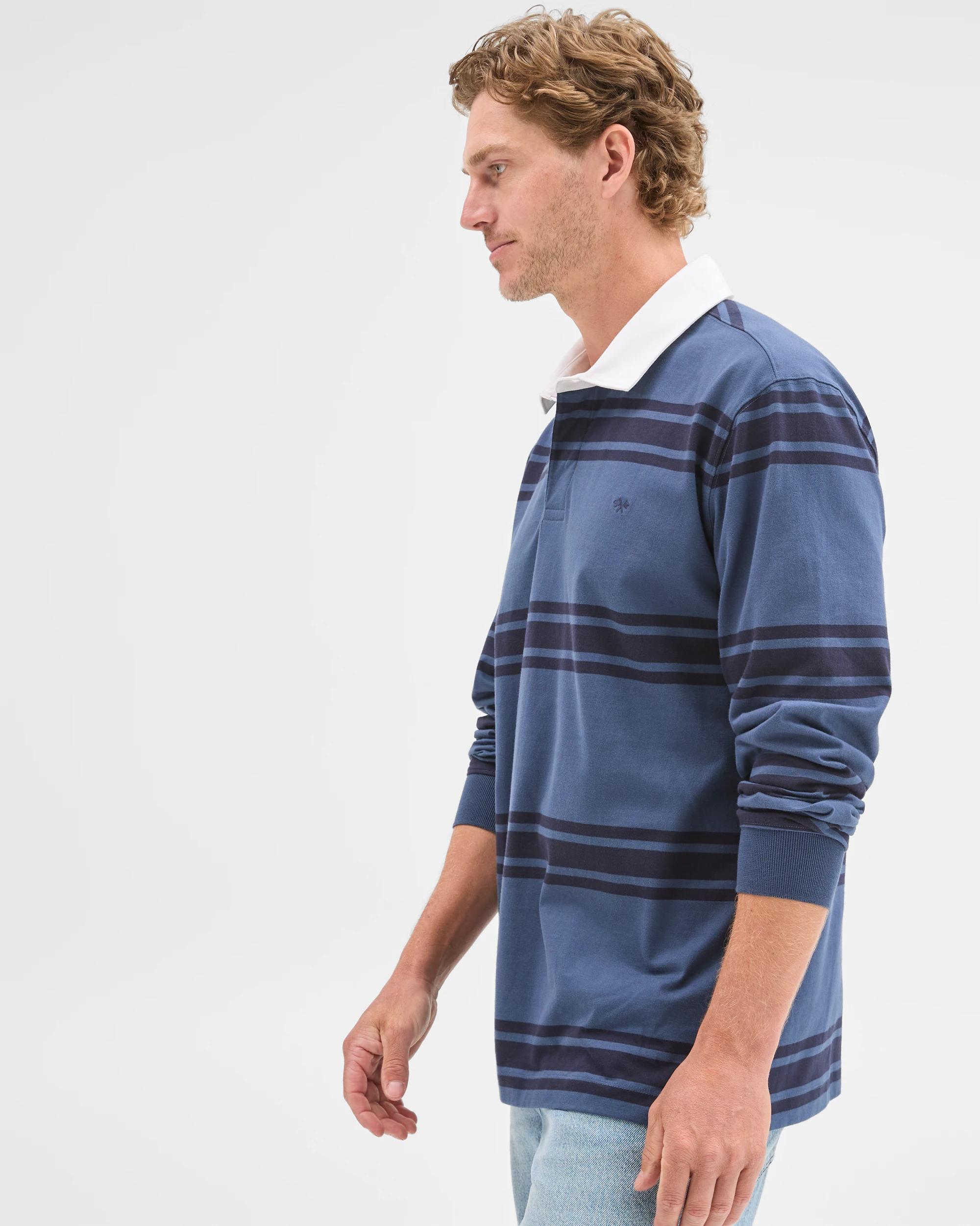 5 Target Man Australian Cotton Long Sleeve Rugby Polo Top DENIM STRIPE, 5 of 7