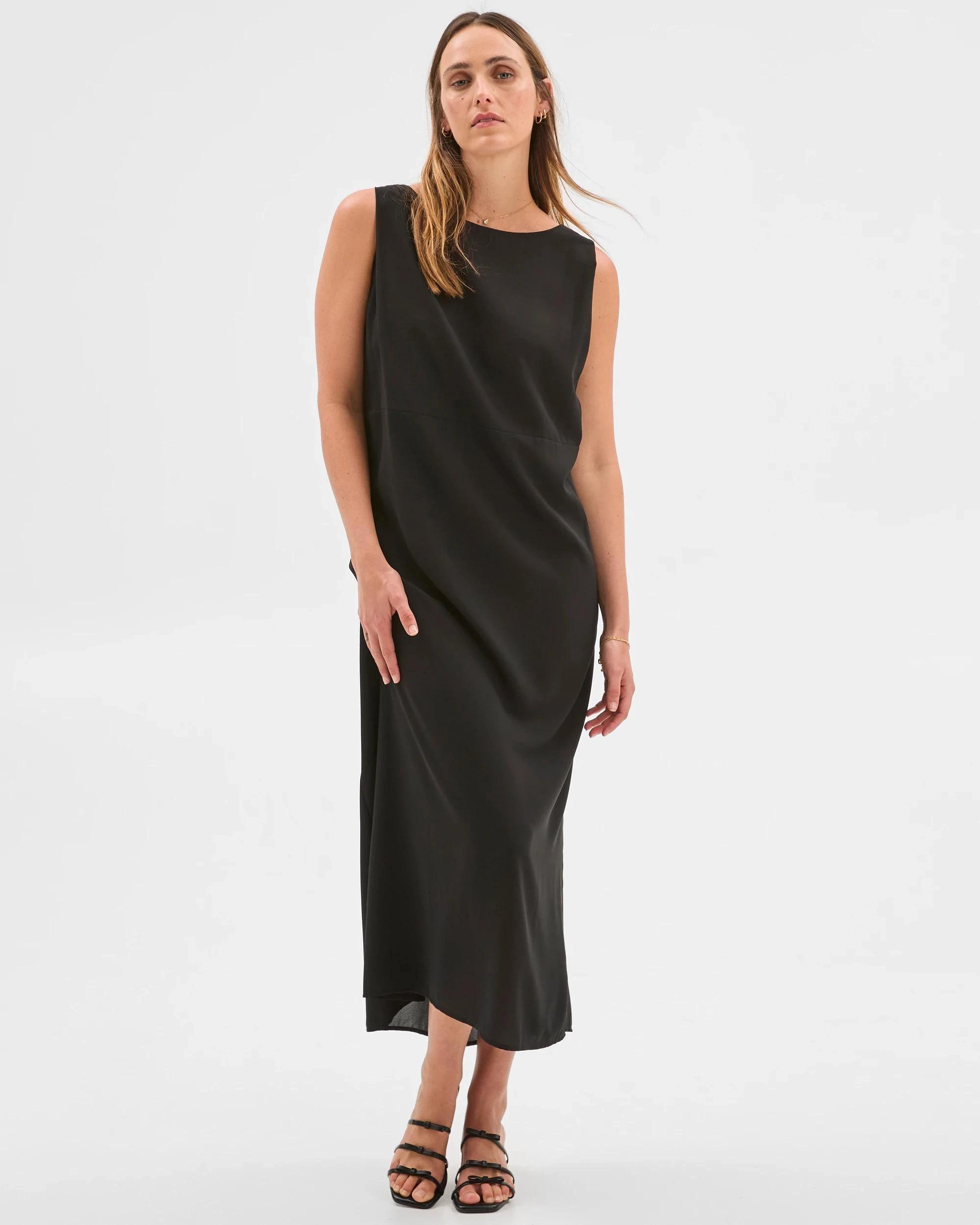 2 Sleeveless Column Dress - Preview BLACK, 2 of 6