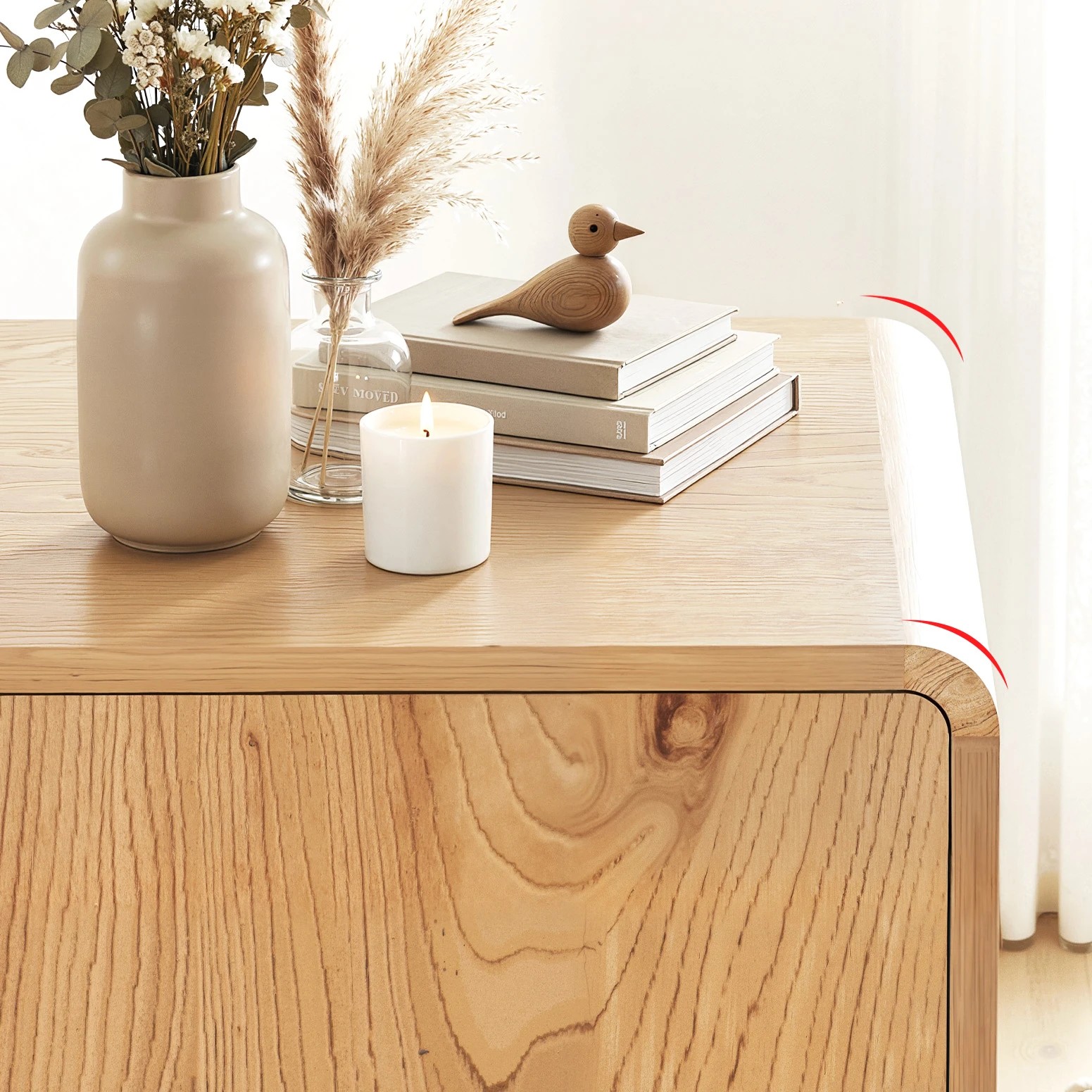 6 Artiss Buffet Sideboard Cabinet Storage Kitchen Cupboard Drawers Round Edge - Natural, 6 of 10