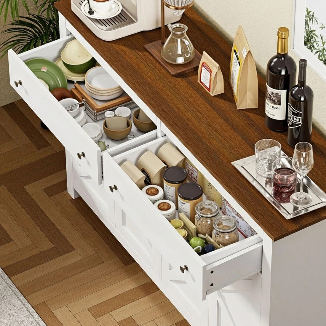 4 Artiss Buffet Sideboard Storage Cabinet Kitchen Cupboard 2 Drawers 140CM - Multi, 4 of 7