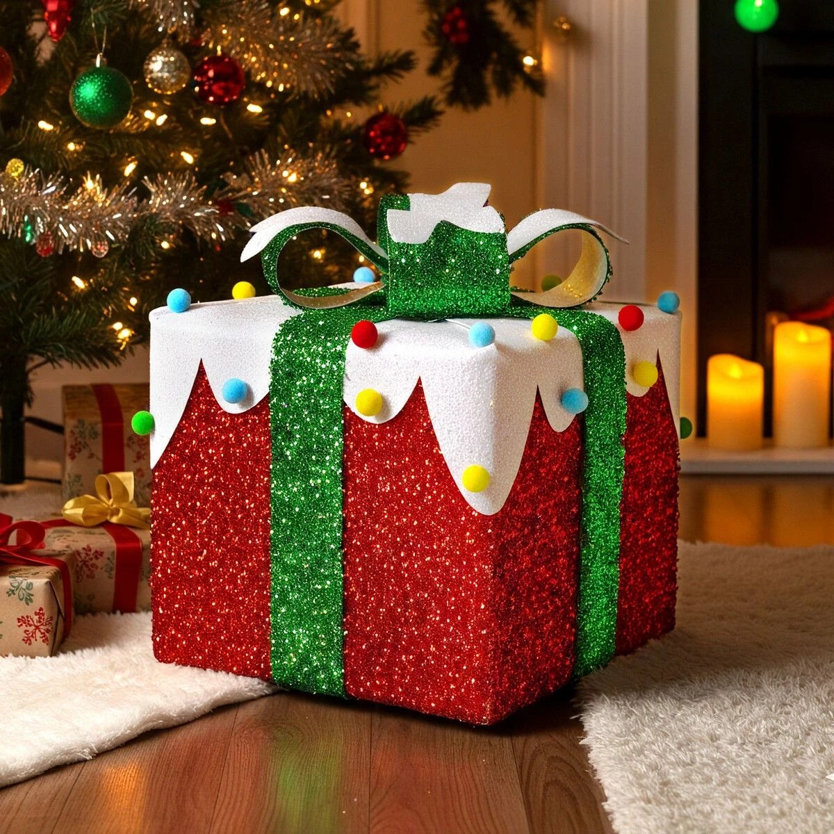 6 AUSWAY LED Christmas Lights Decorations Outside String Lighted Red Gift Boxes, 6 of 7