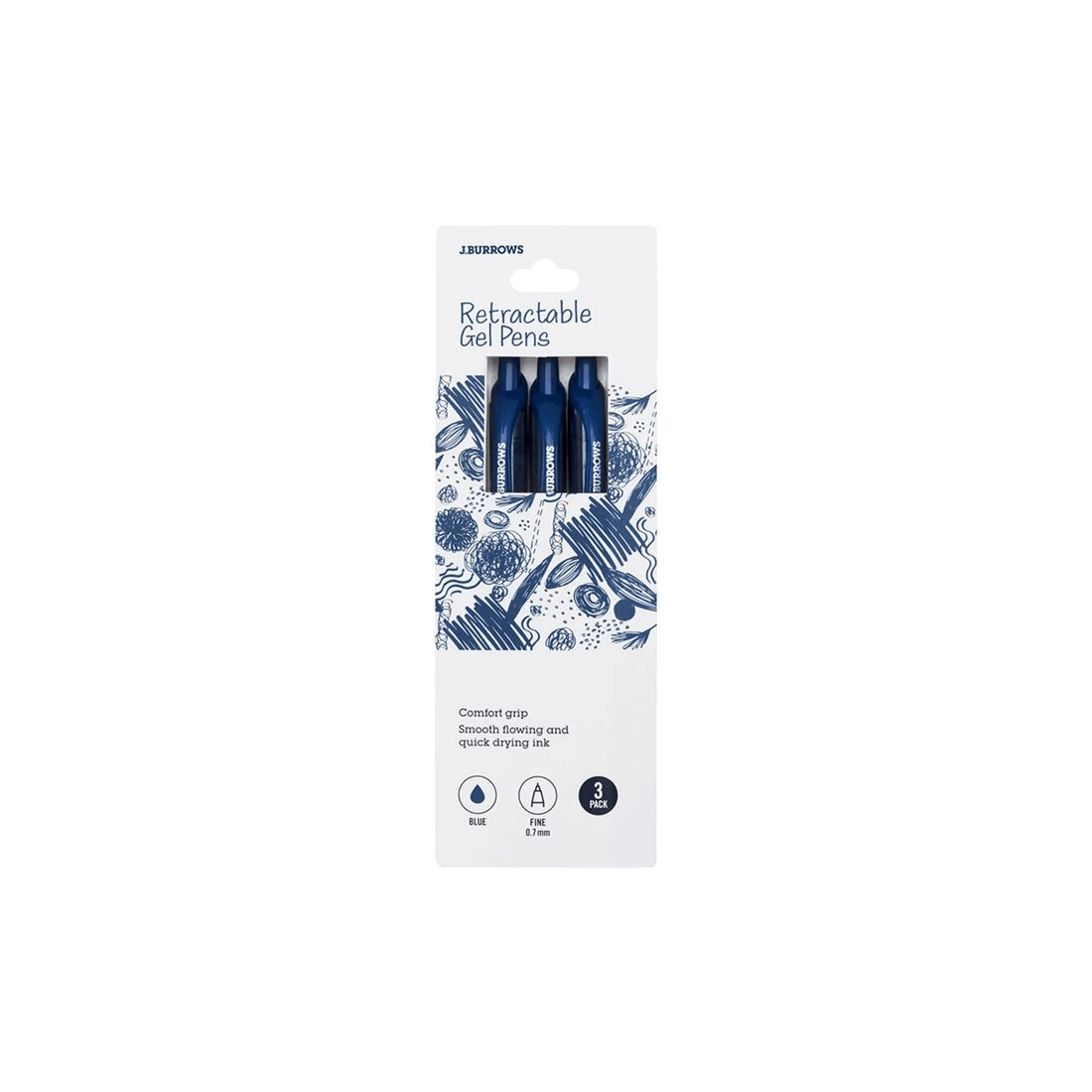 1 J.Burrows Retractable Gel Pens Blue 3 Pack, 1 of 4