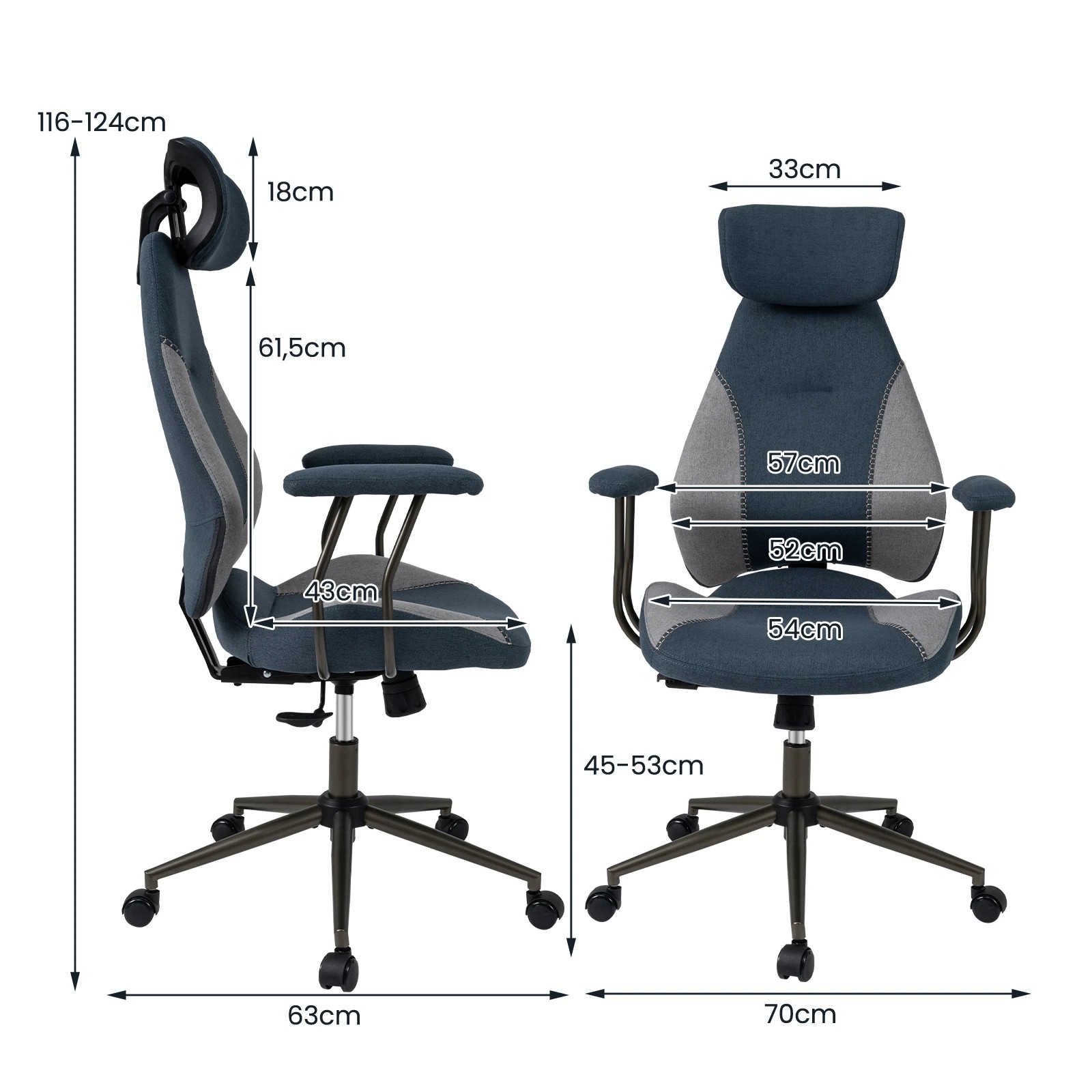 3 Costway Ergonomic Office Chair Flax Fabric Computer Desk Chair Armchair w/Headrest & Backrest - Grey, 3 of 3