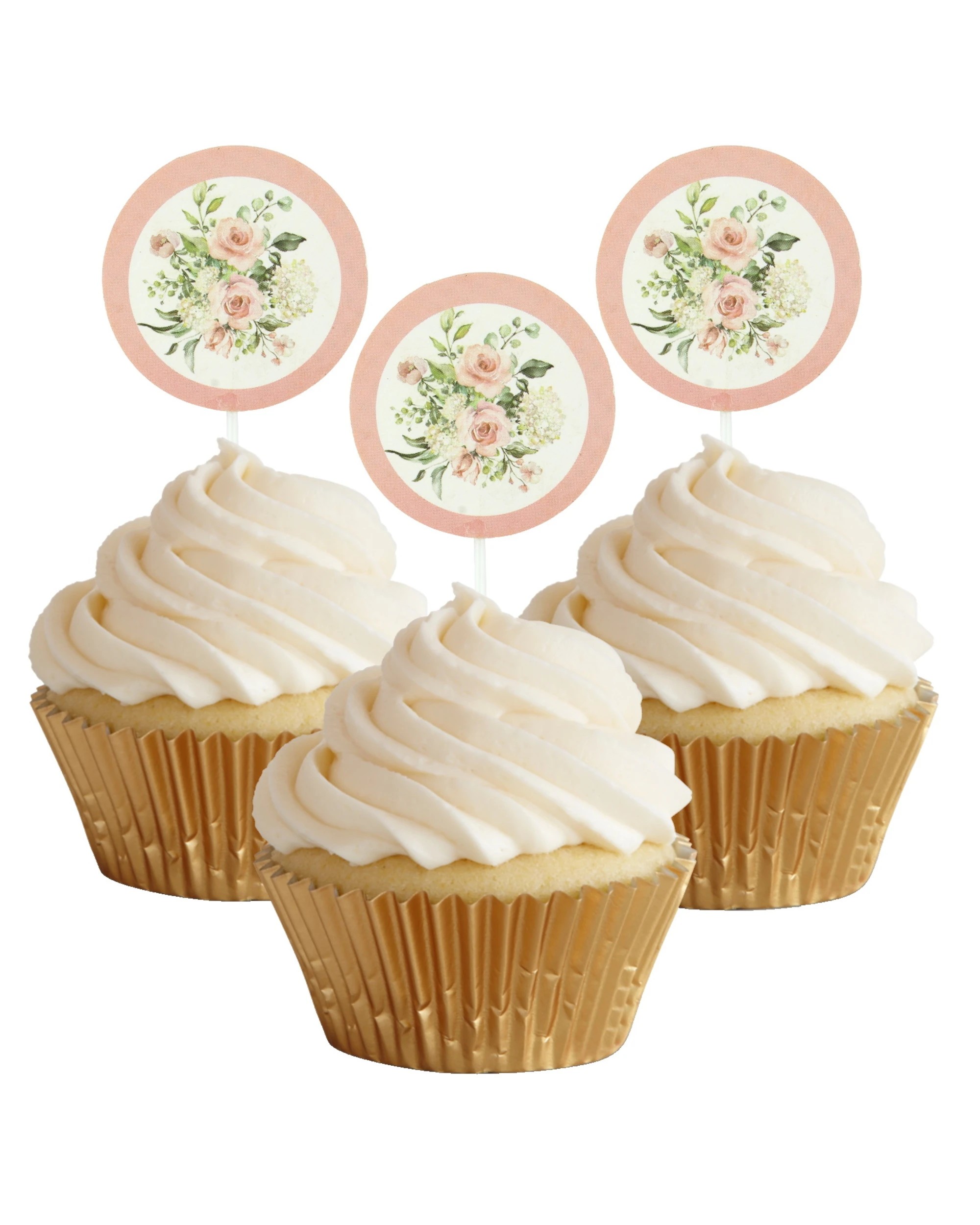 1 Shmick Oh Baby Pink Floral Cupcake Toppers Pack of 12, 1 of 1