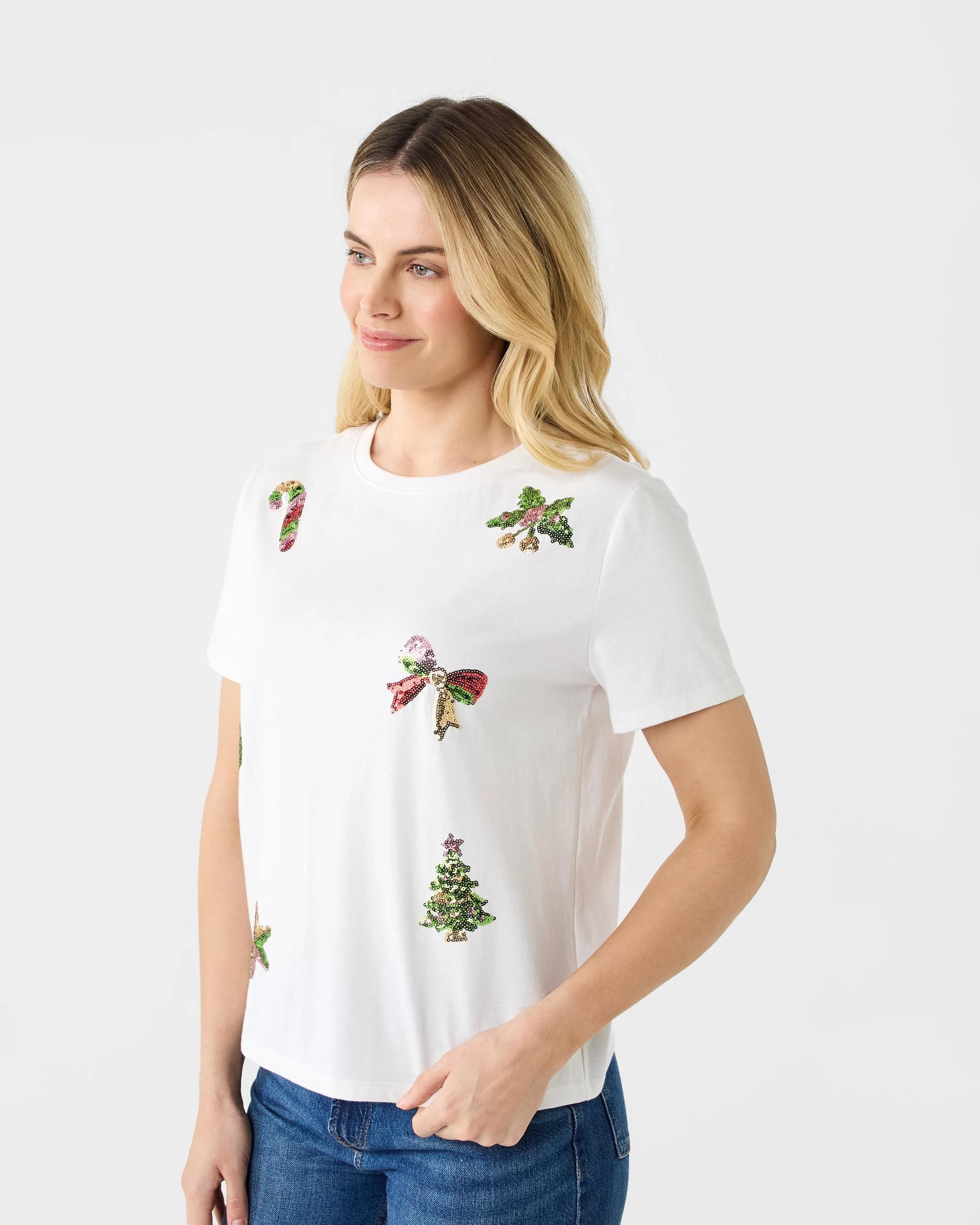 2 Short Sleeve Oversized Sequin T-shirt Xmas Cld, 2 of 5