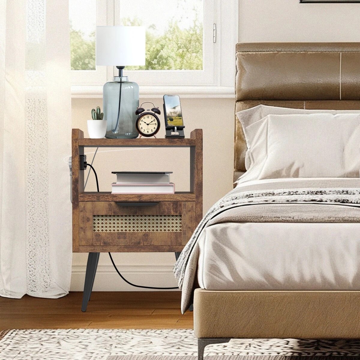 3 LUXSUITE Bedside Table Side Nightstand Rattan Drawer Hall End Lamp Stand, 3 of 6