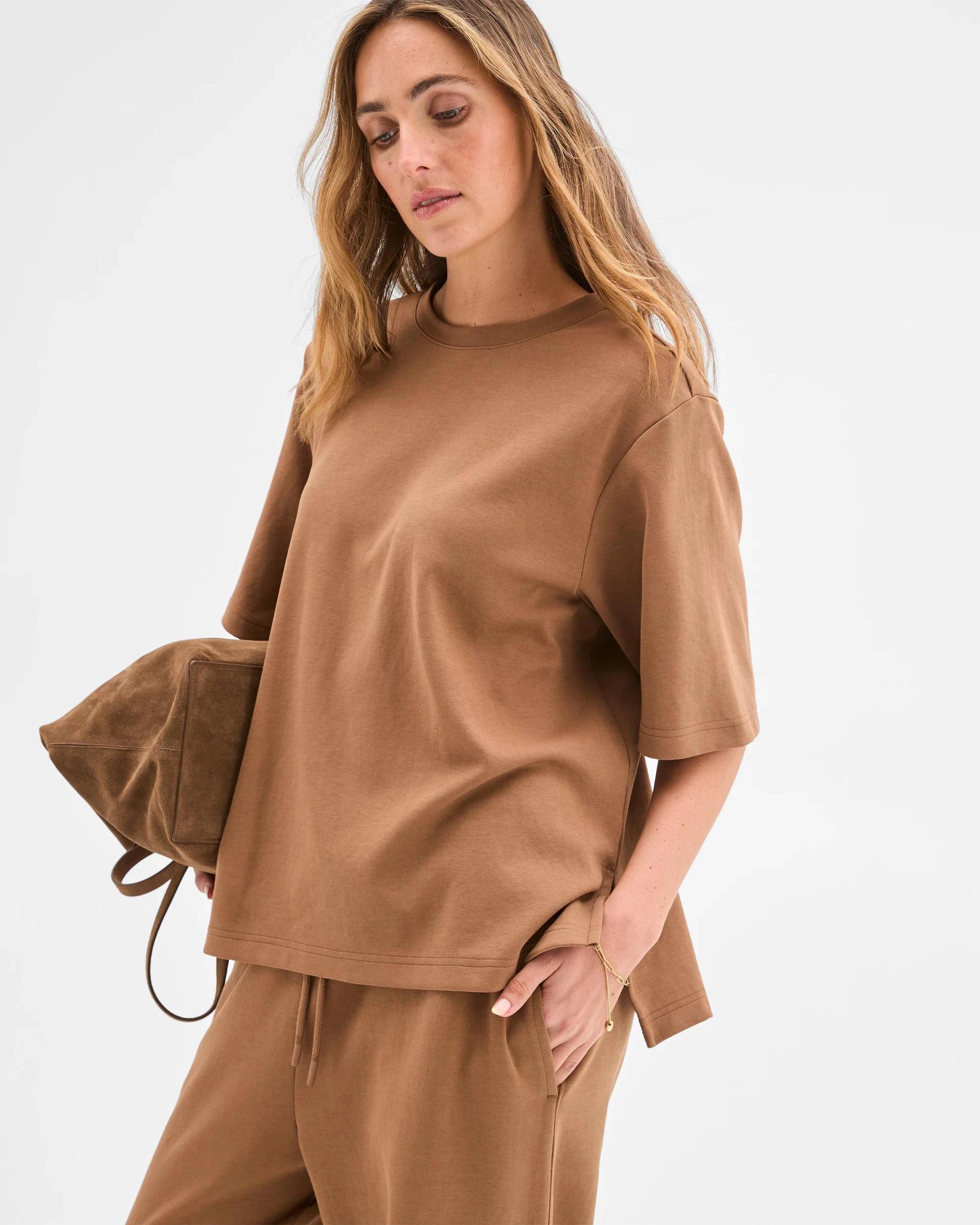 3 Target Woman Australian Cotton Blend Oversized Interlock T-Shirt BROWN, 3 of 5