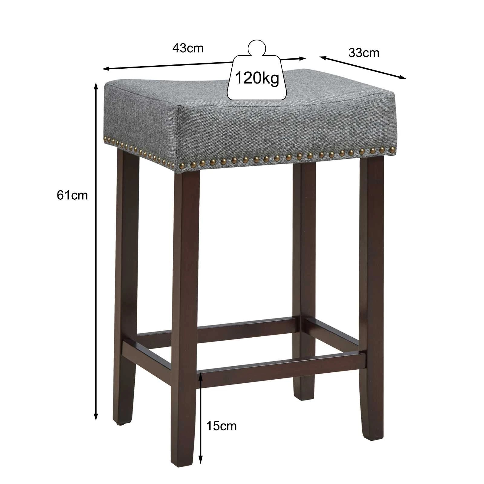 4 Costway 2x Saddle Bar Stool Padded Accent Nail Head Barstools Kitchen Height Counter Chair - Grey, 4 of 4