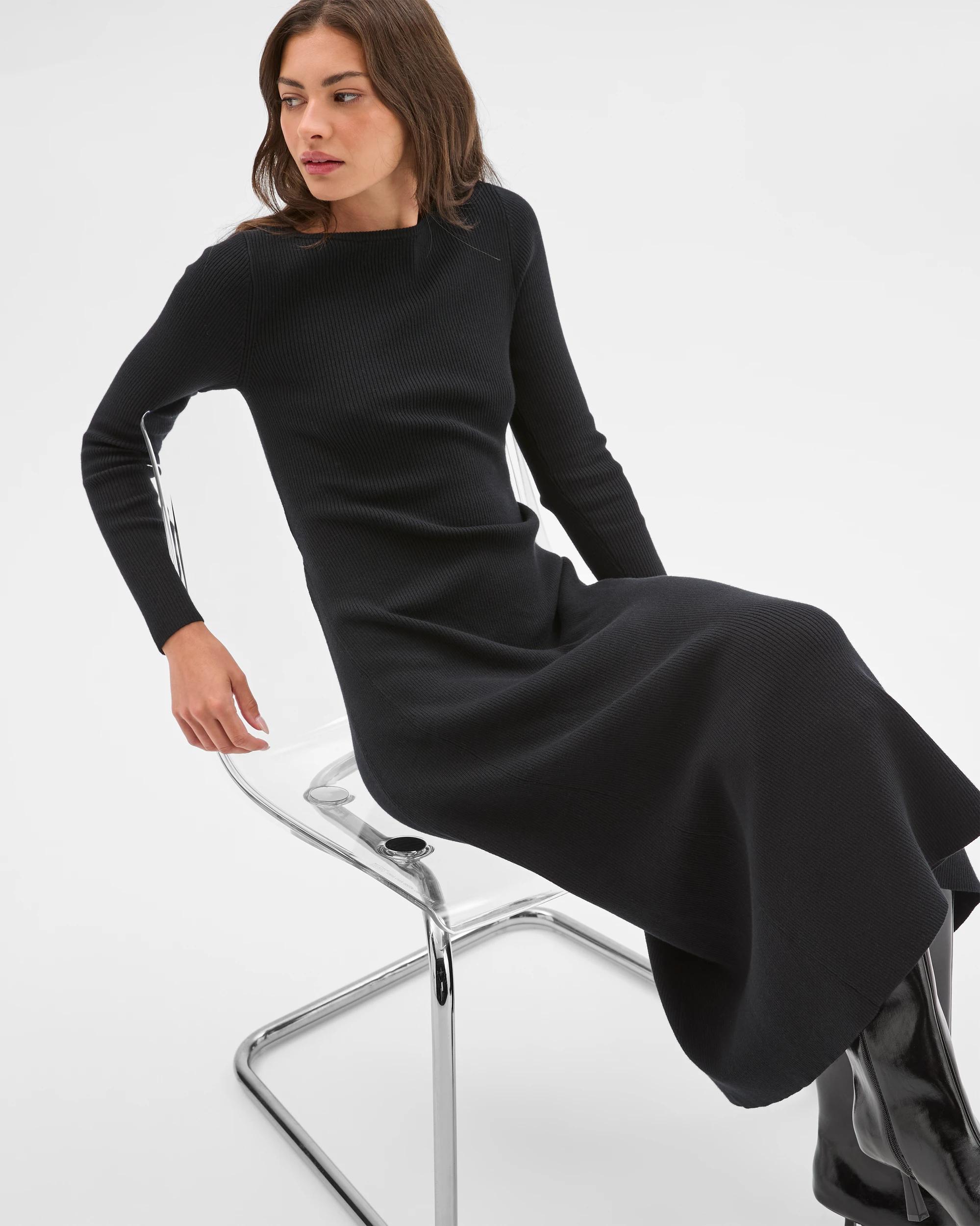 2 Target Petites Petites Long Sleeve Knit Midi Dress BLACK, 2 of 9