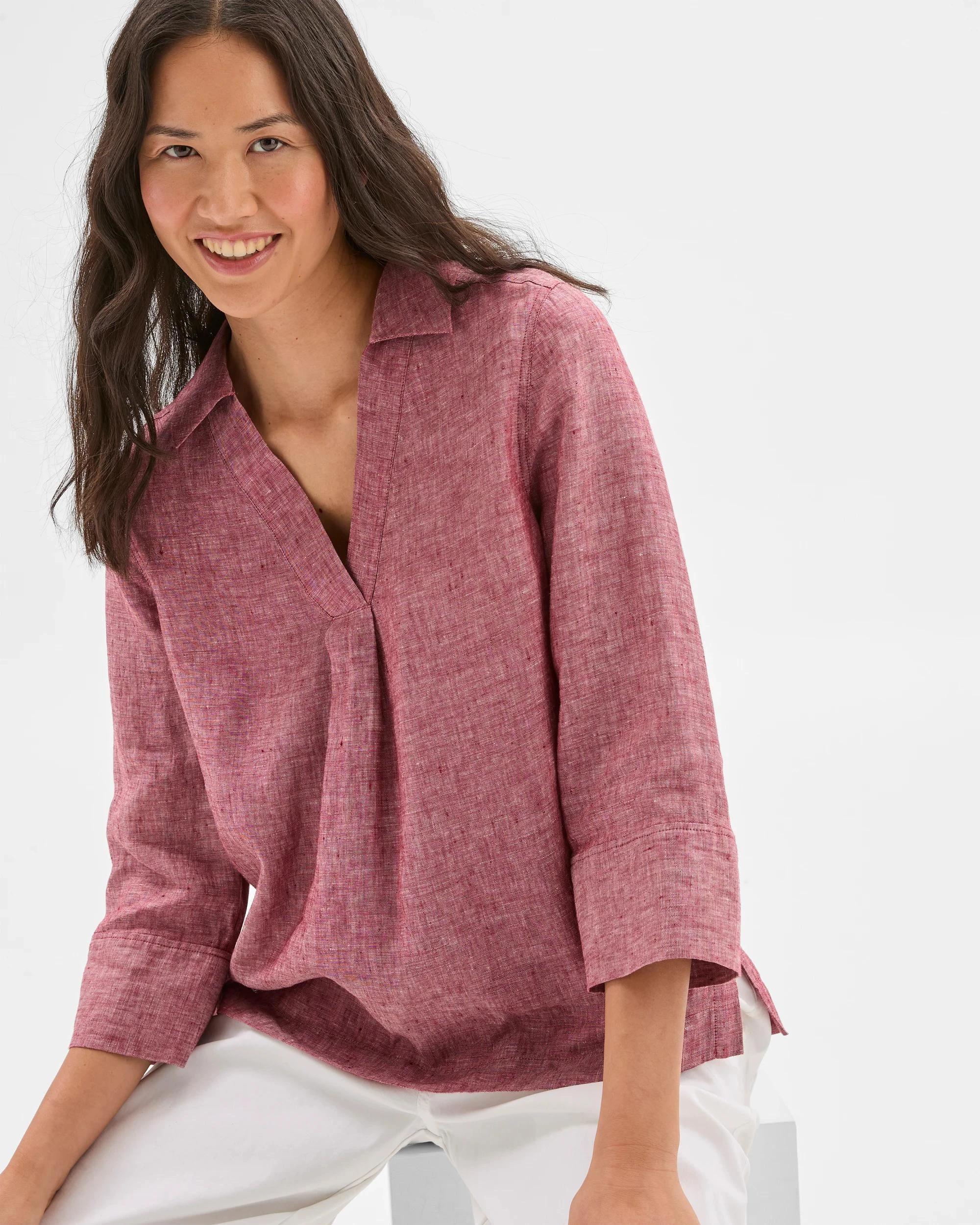 5 Target Woman European Linen 3/4 Sleeve Popover Shirt RHUBARB X-DYE, 5 of 6