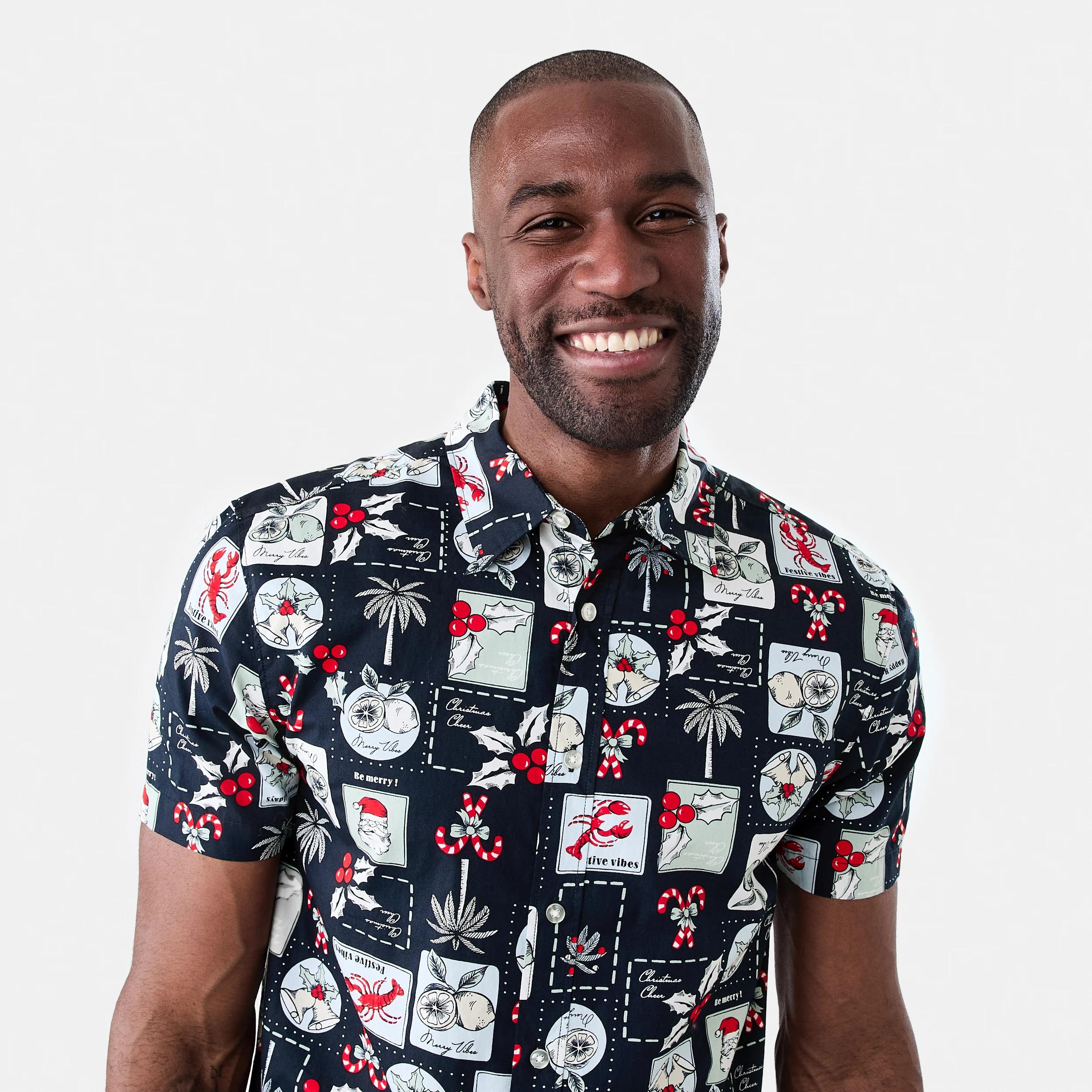 4 Short Sleeve Christmas Print Shirt Blu Xmasvc, 4 of 6