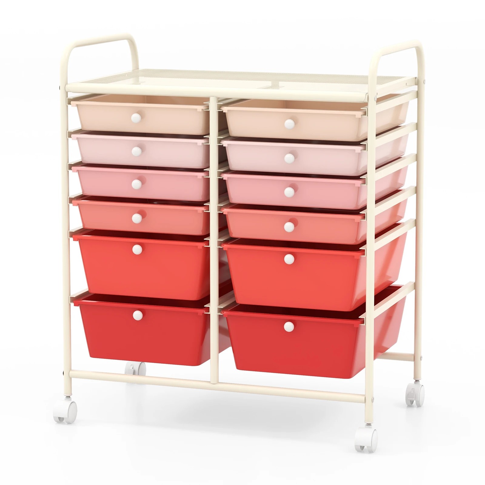 1 Costway 12 Drawers Rolling Storage Trolley Cart Filing Organizer - Pink, 1 of 5