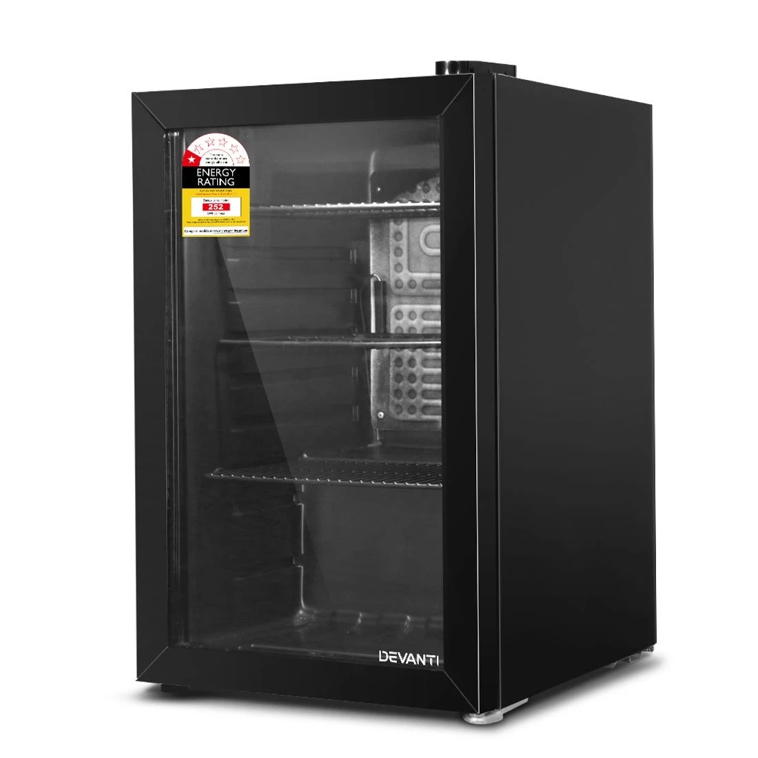 1 Devanti 70L Bar Fridge Glass Door w/Light - Black, 1 of 8