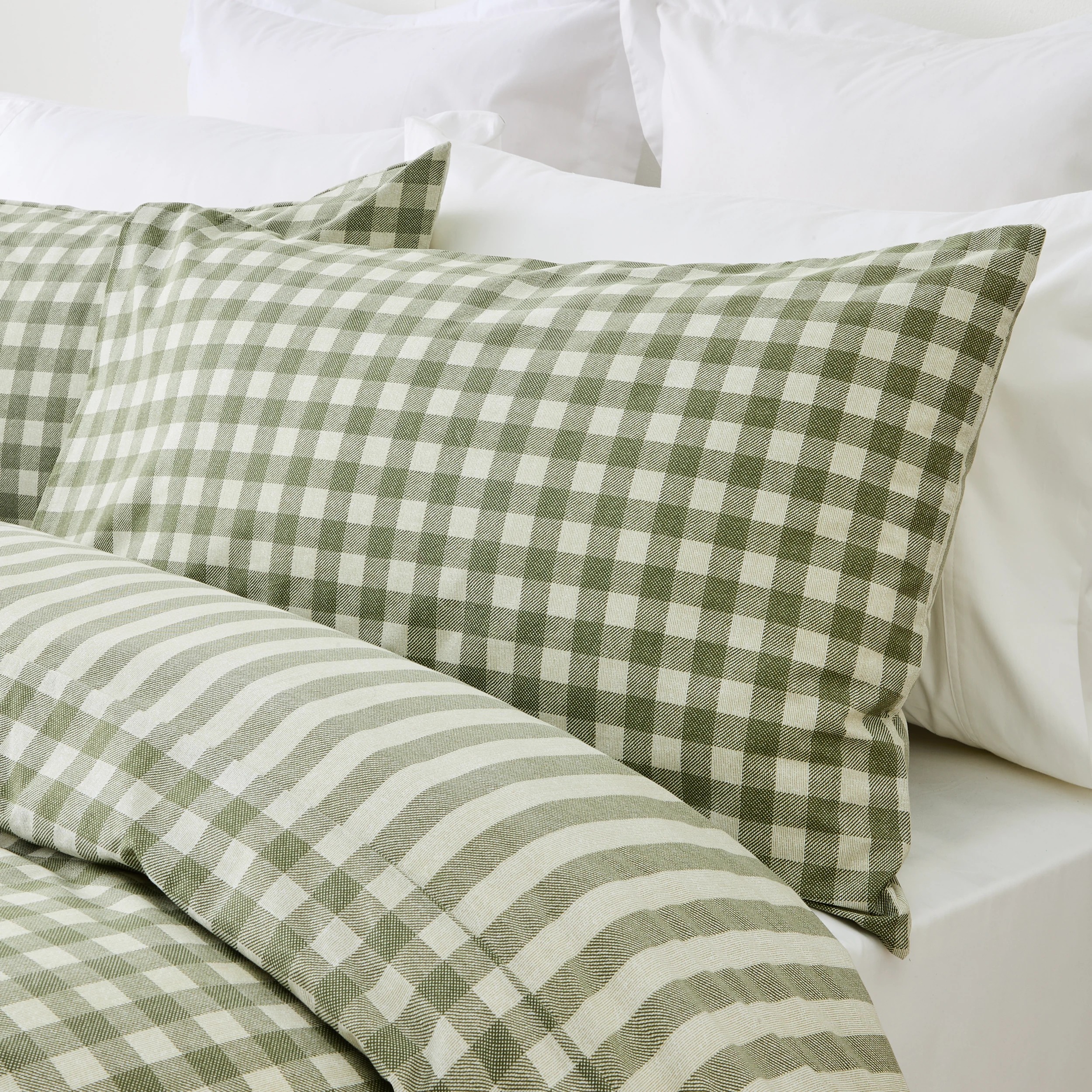 3 Gingham Cotton Rich Reversible Quilt Cover Set - Single Bed, Green, 3 of 7