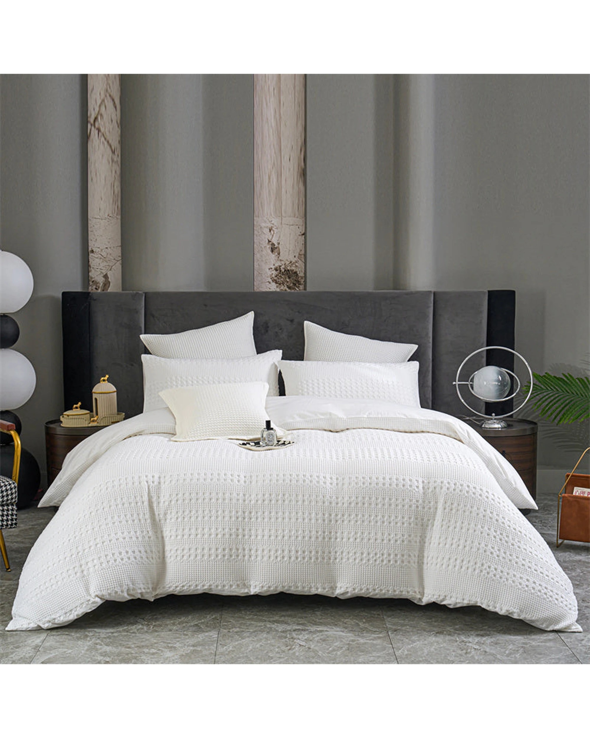 1 Cotton More 100% Cotton Striped Large Waffle Quilt Cover Set King - White, 1 of 7