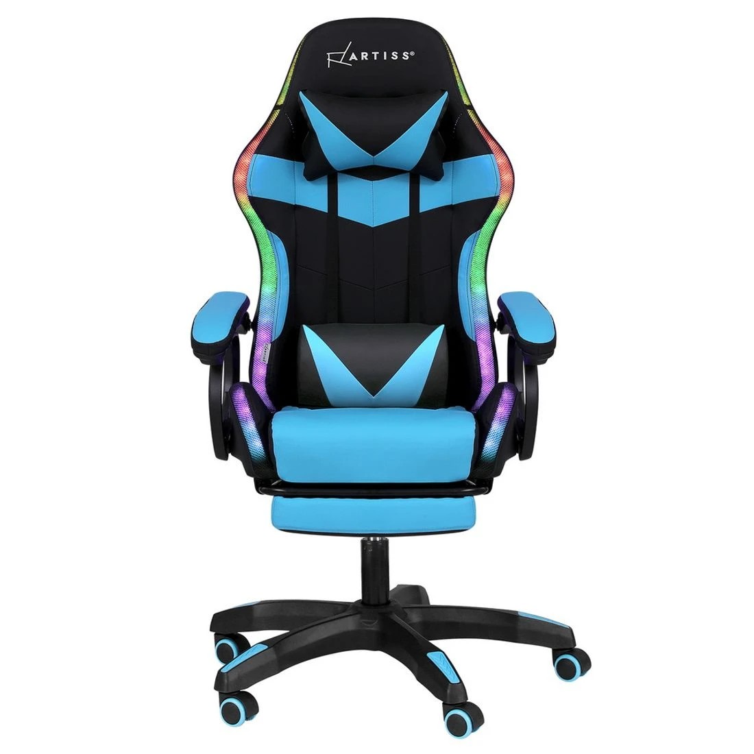 3 Artiss Gaming Office Chair 12 RGB LED Massage Computer Work Seat Footrest Cyan - Multi, 3 of 7