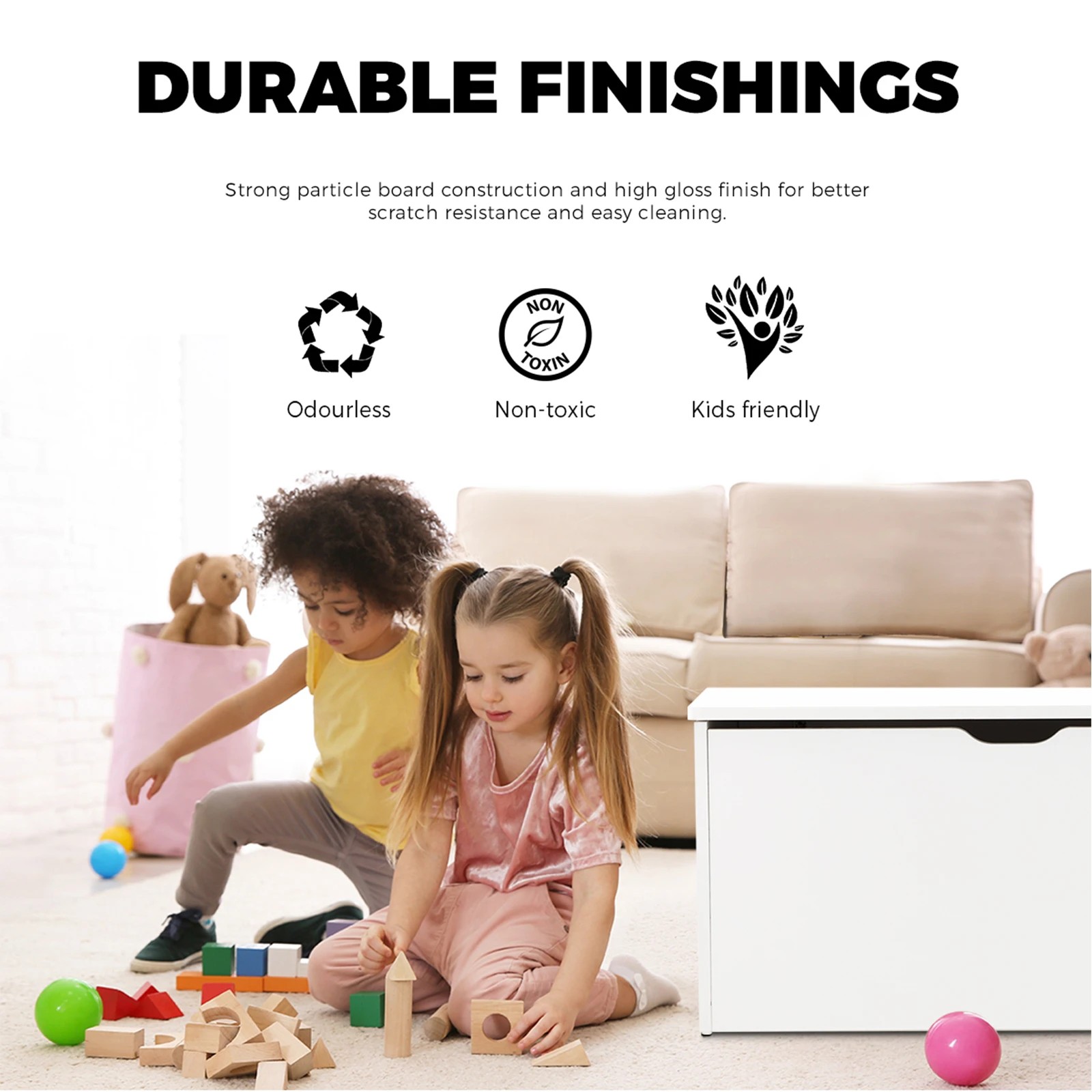 5 Oikiture Kids Toy Storage Box Cabinet Wooden Chest Container Room Organiser
 - White, 5 of 10