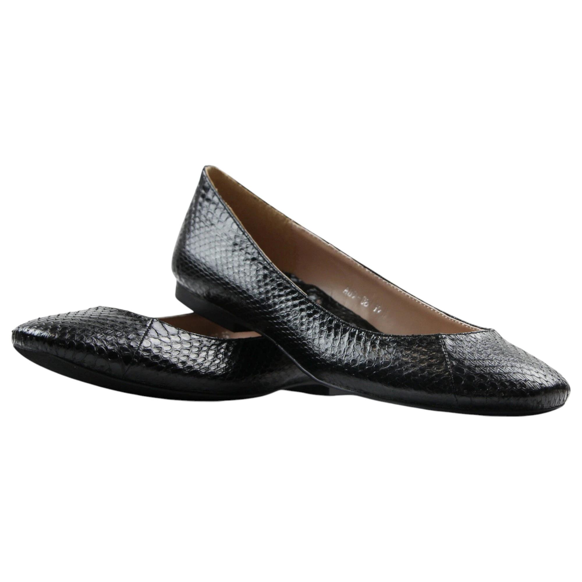 3 Zasel Zoe Ladies Womens Snake Skin Leather Flats Work Casual Shoes BLACK, 3 of 3