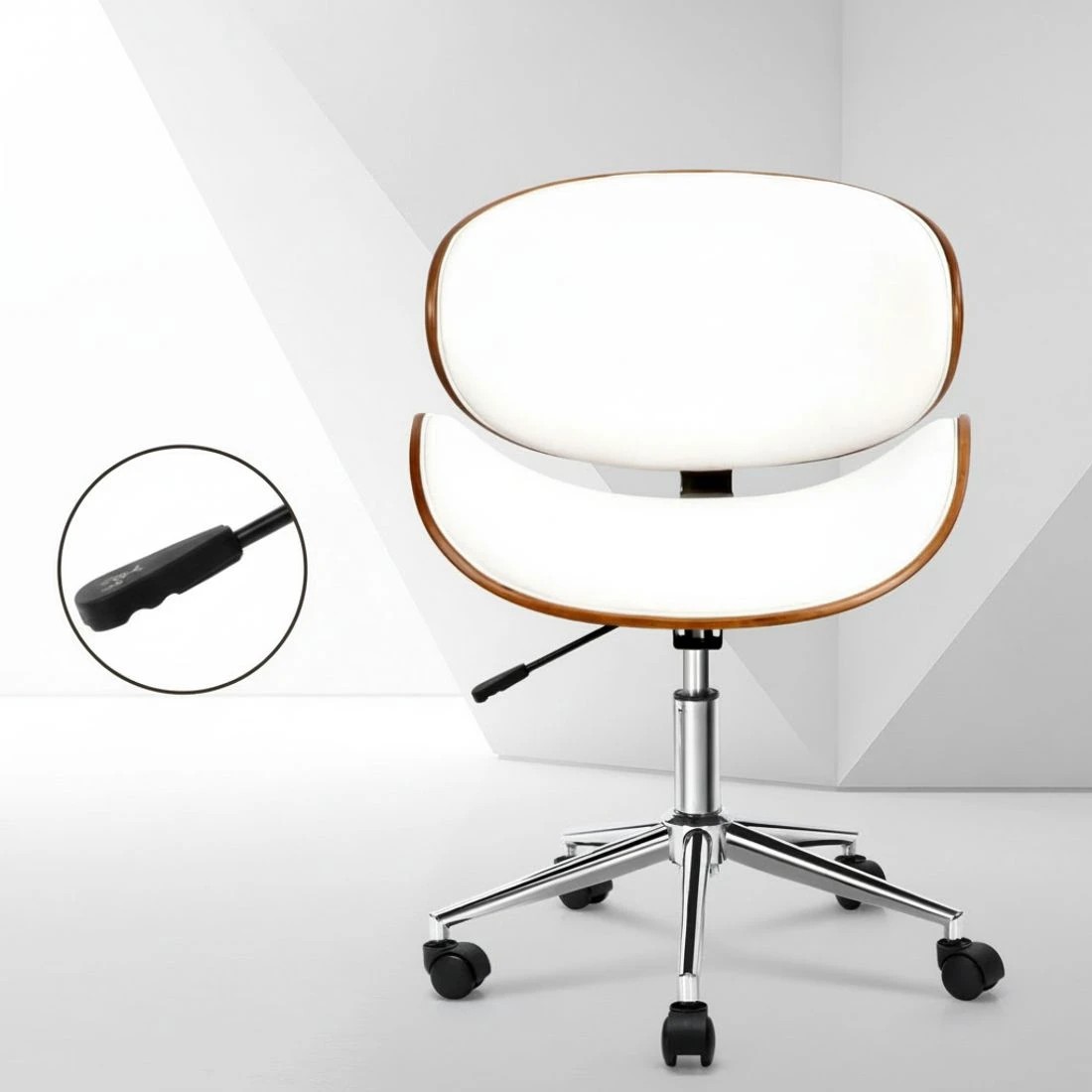 3 Artiss Wooden Office Chair Leather Seat - White, 3 of 7