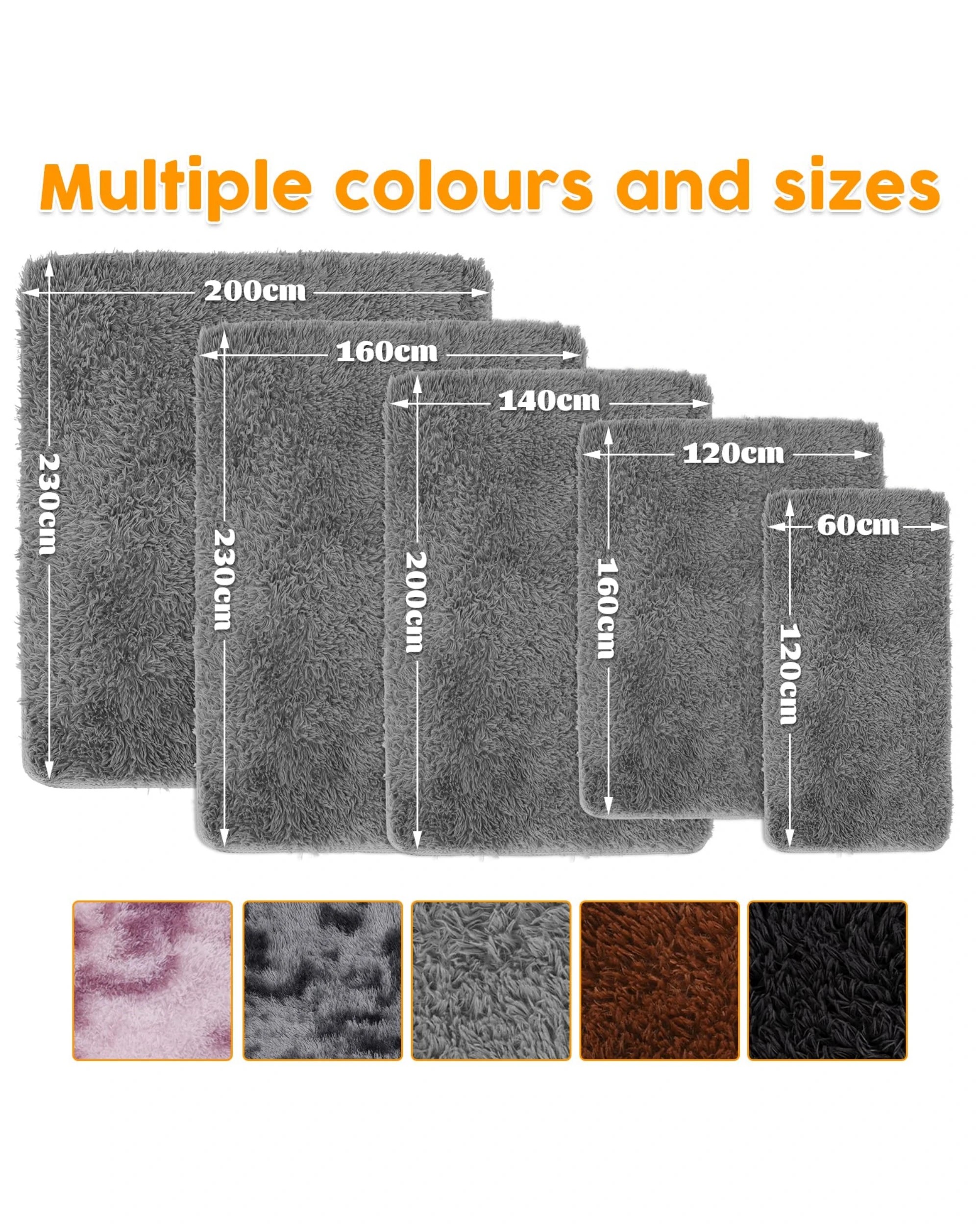 2 Advwin Non-slip Shaggy Rugs Floor Rug Living Room Bedroom Mat Large Carpet Grey 160*230cm, 2 of 8