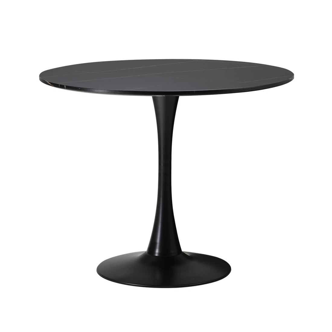 1 Oikiture 90cm Dining Table Kitchen Swivel Marble Tulip Round Metal Leg
 - Black, 1 of 9