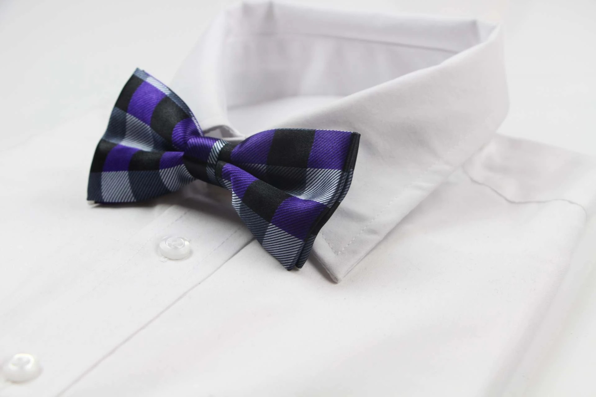 4 Zasel Mens Black, Silver & Purple Square Patterned Bow Tie - Multi, 4 of 5