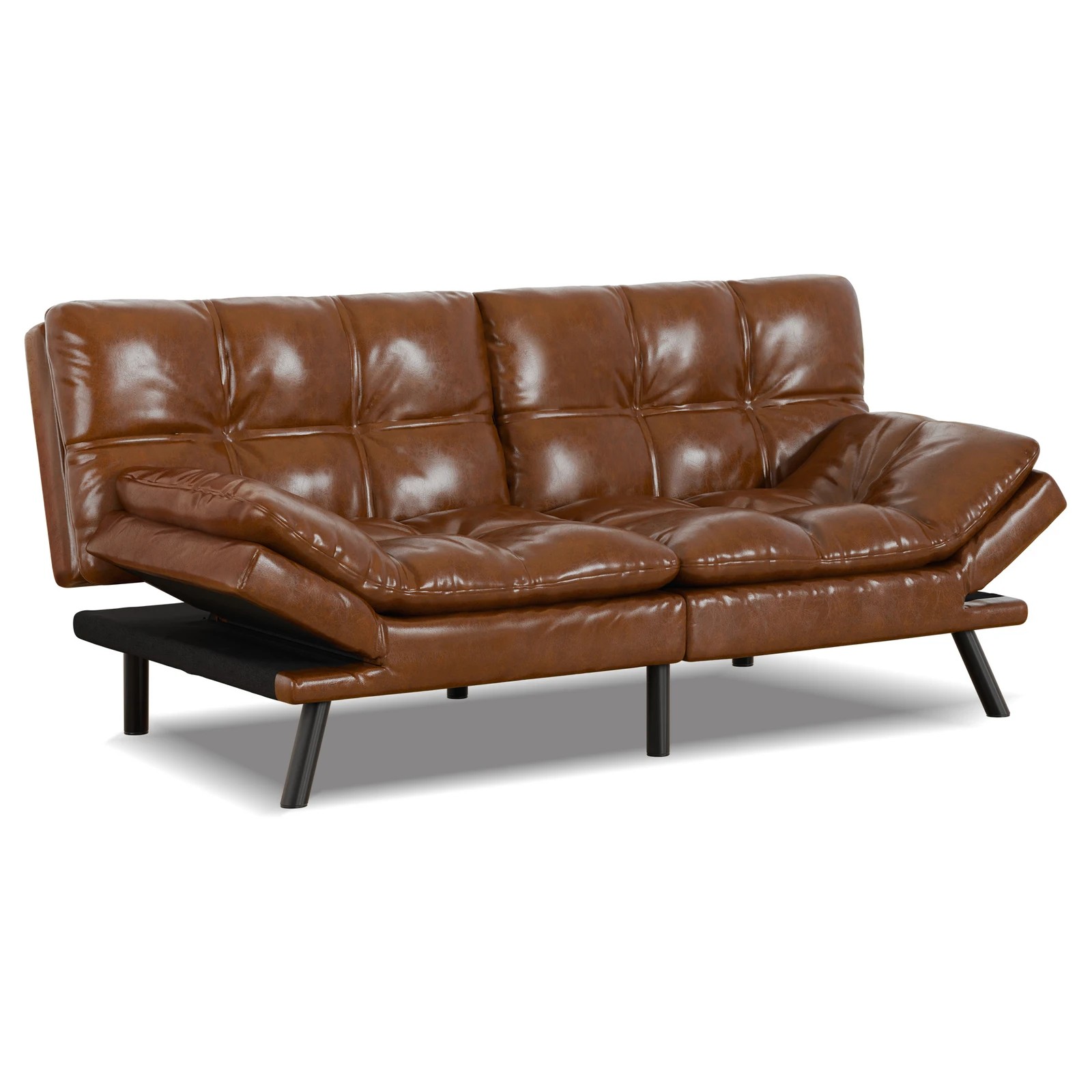 1 Alfordson Sofa Bed Couch 3 Seater Lounge Recliner Leather - Brown, 1 of 9