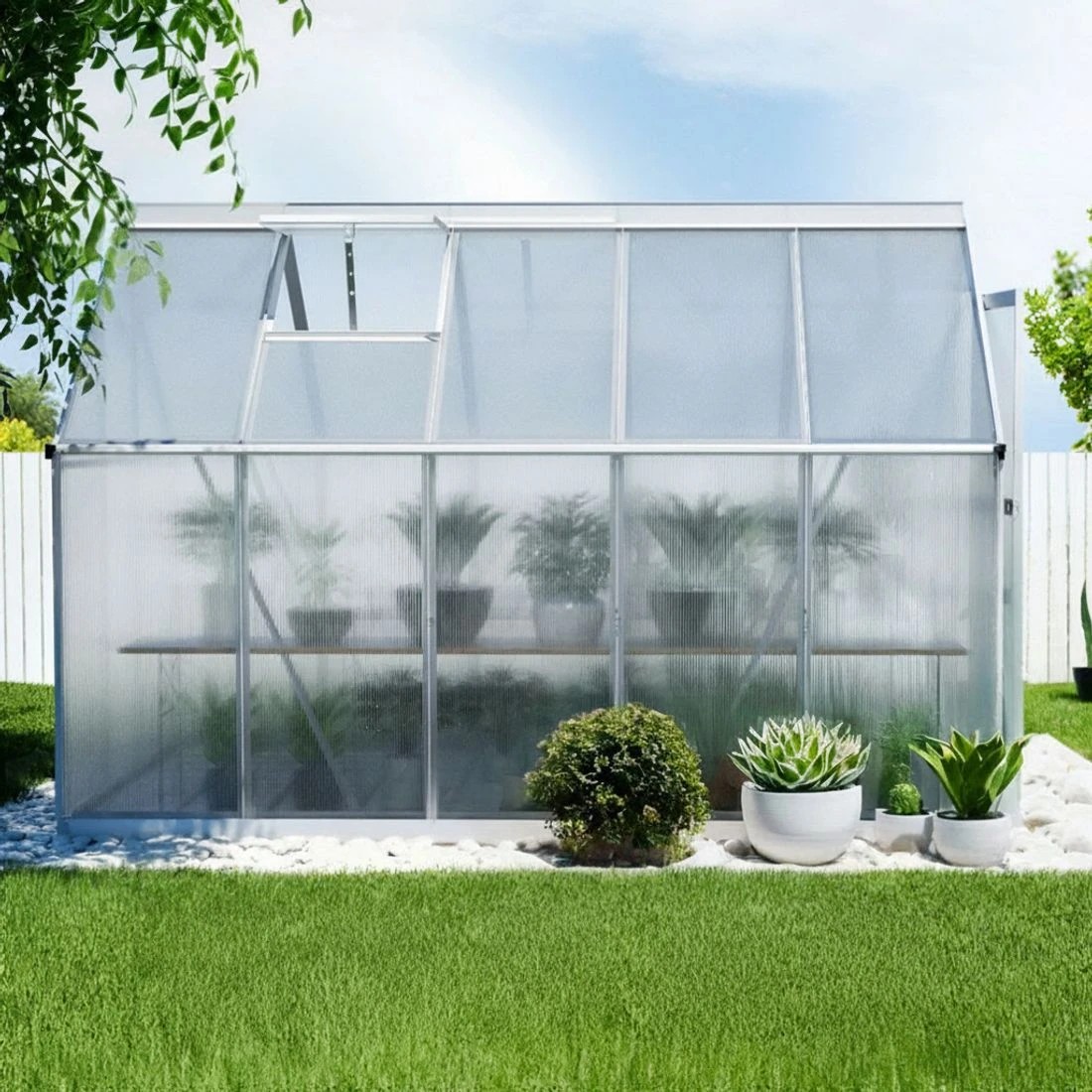 4 Green Fingers Greenhouse Aluminium Polycarbonate Premium Garden Storage Shed - Clear, 4 of 7