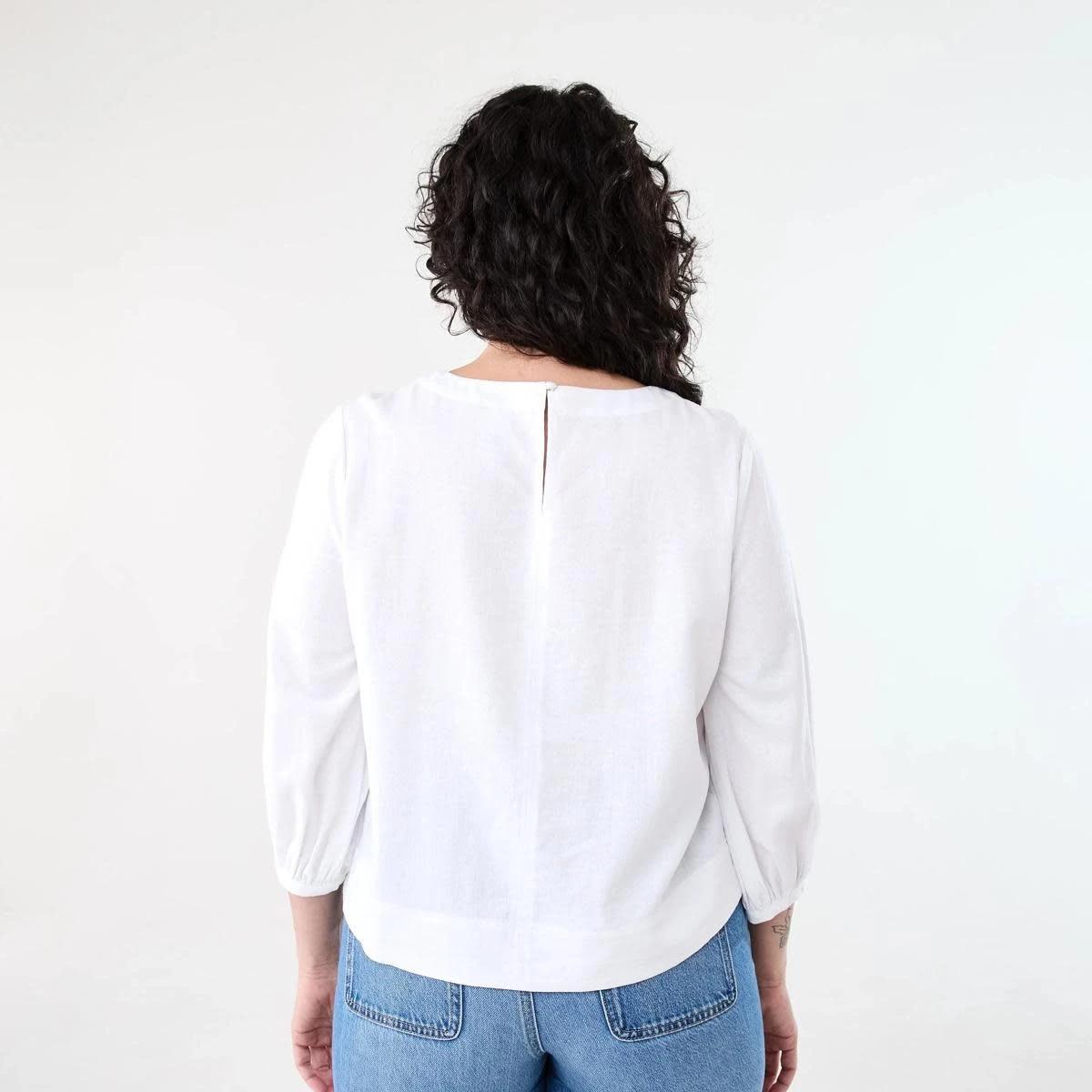 3 Long Sleeve Linen Blend Top WHITE, 3 of 7