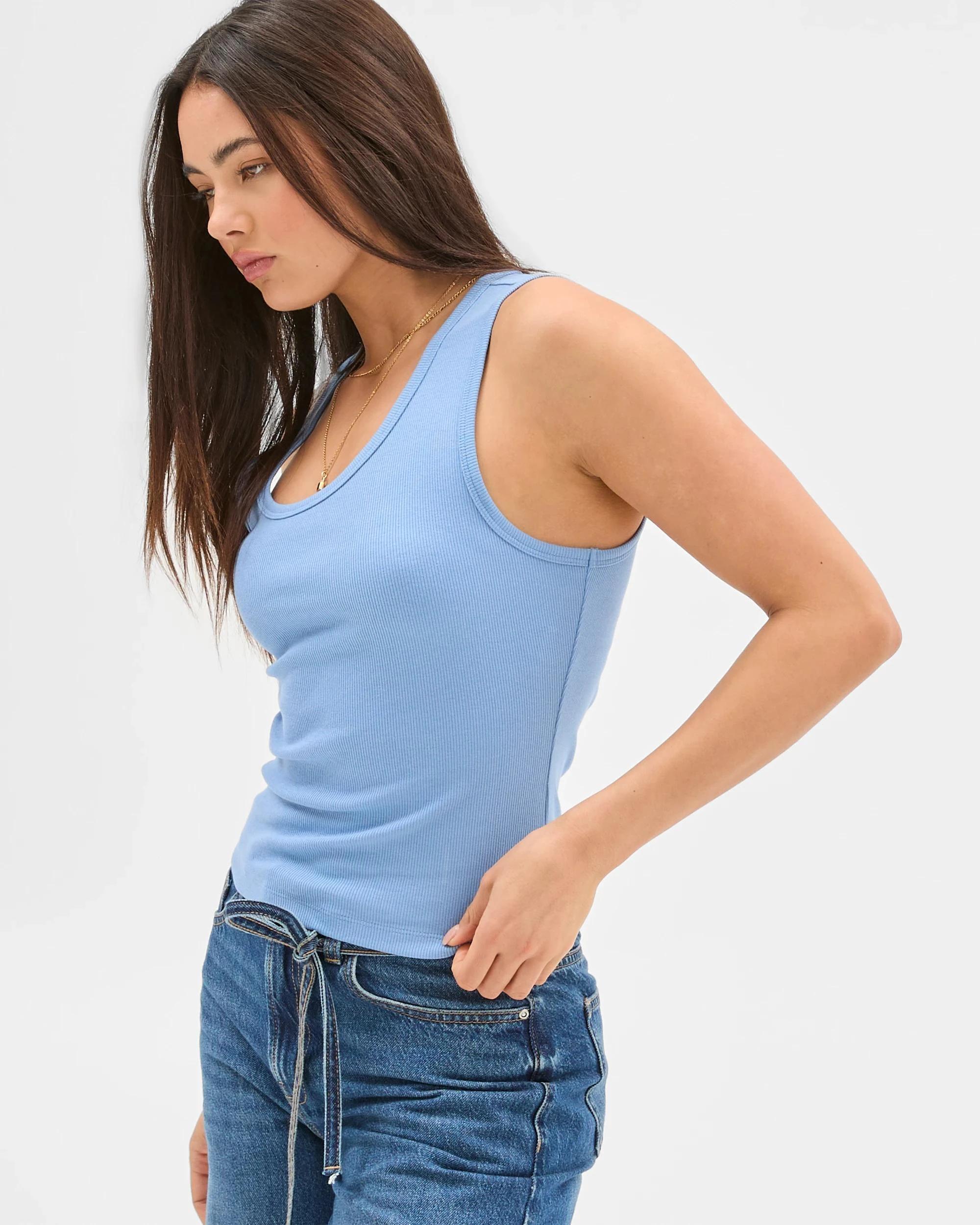 3 Australian Cotton Asymmetrical Neck Tank Top - Lily Loves CORNFLOWER, 3 of 6