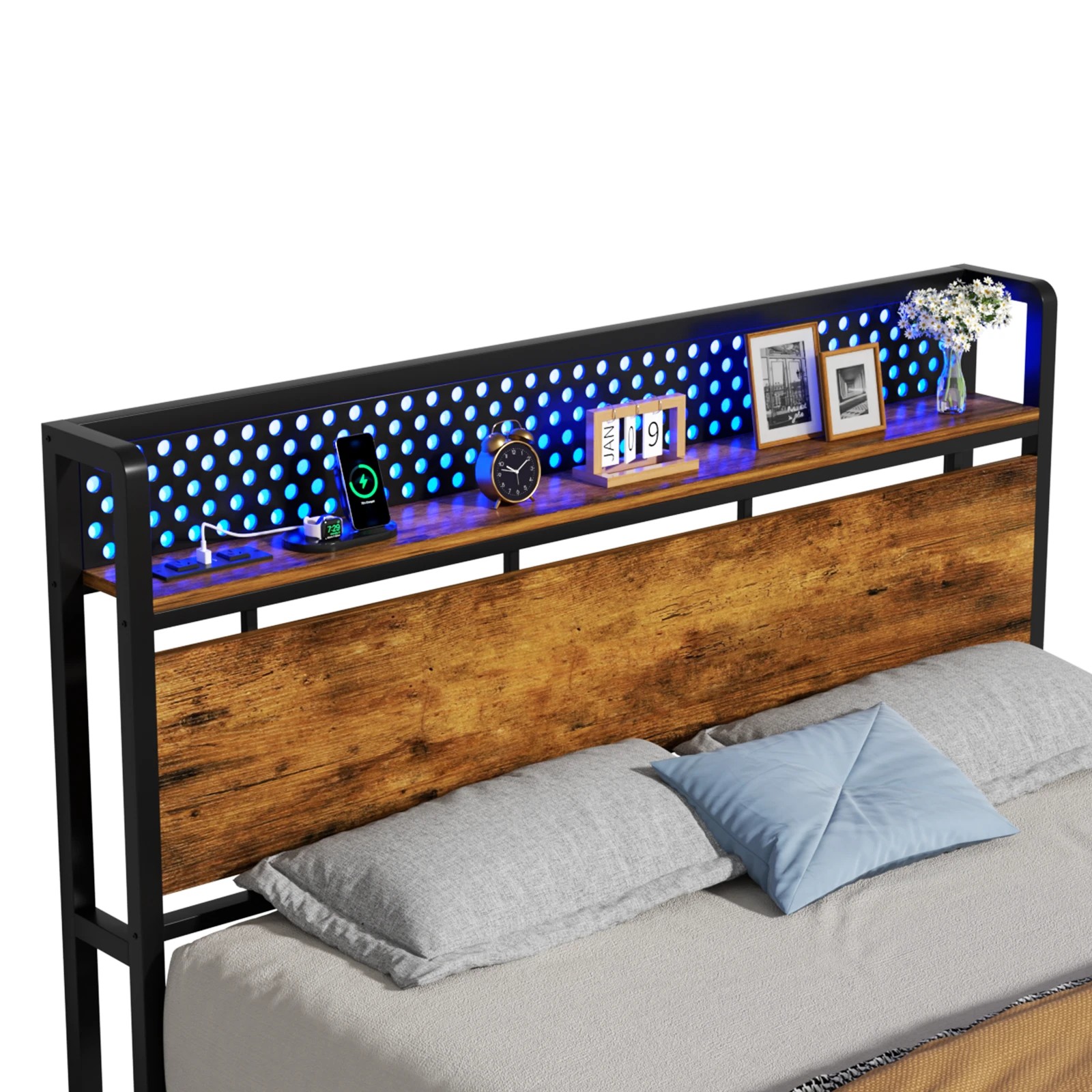 5 Advwin Double Size LED Bed Frame with Charging and 2 Drawers - Brown, 5 of 9