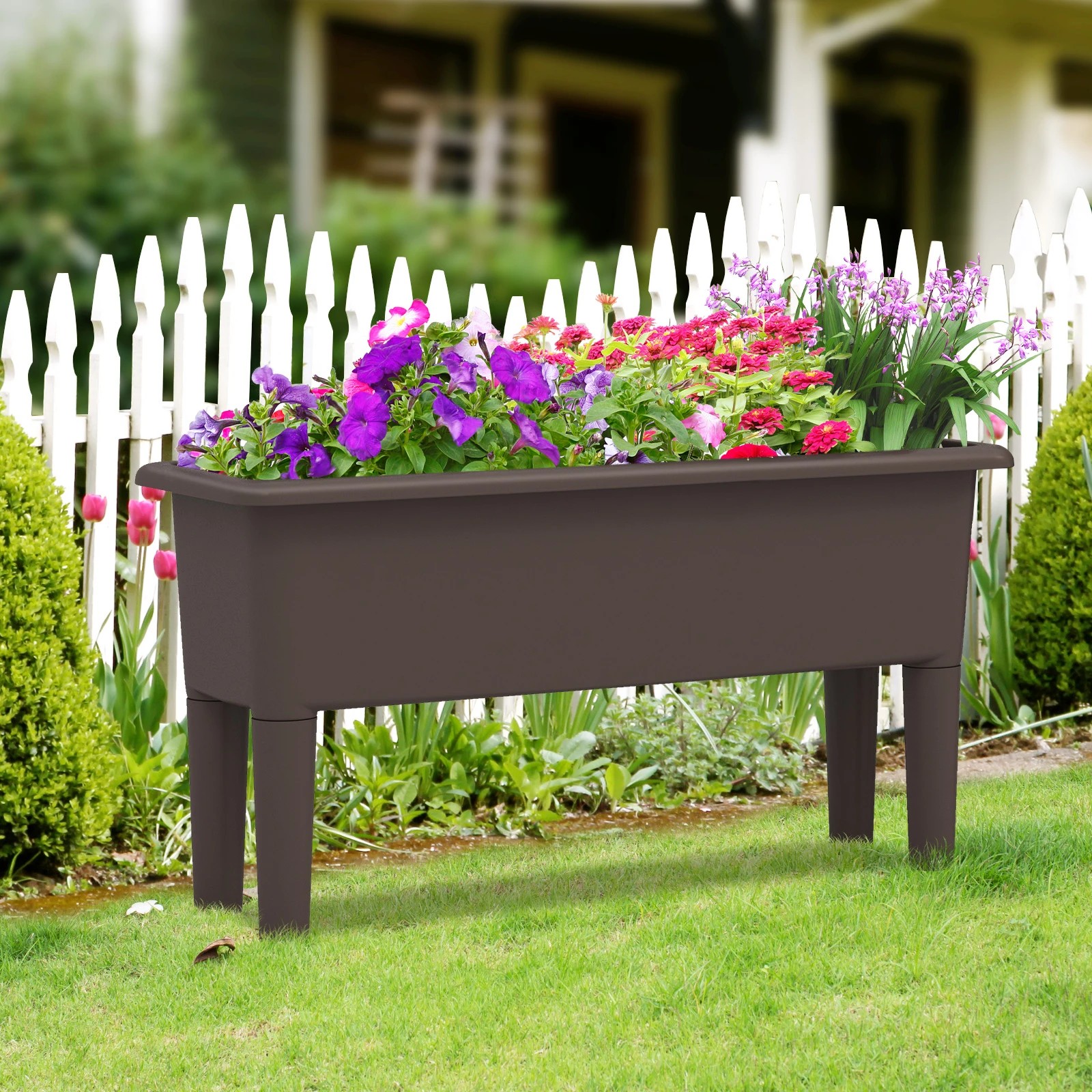 3 Costway 2 x 29L Raised Garden Beds Elevated Planter Box Outdoor Flower Container w/Drainage Hole, 3 of 4