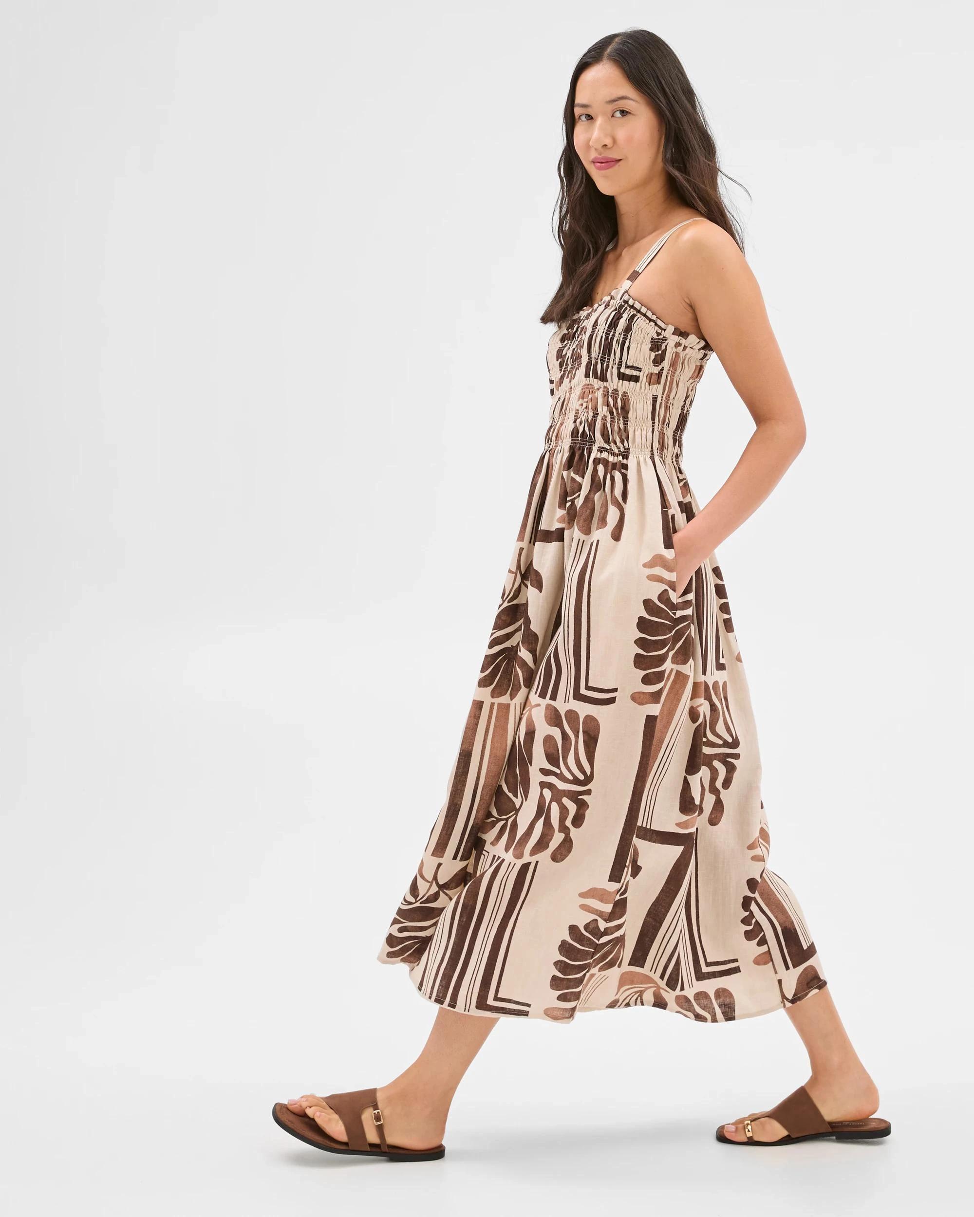 1 Target European Linen Shirred Midi Dress BATIK PRINT, 1 of 7