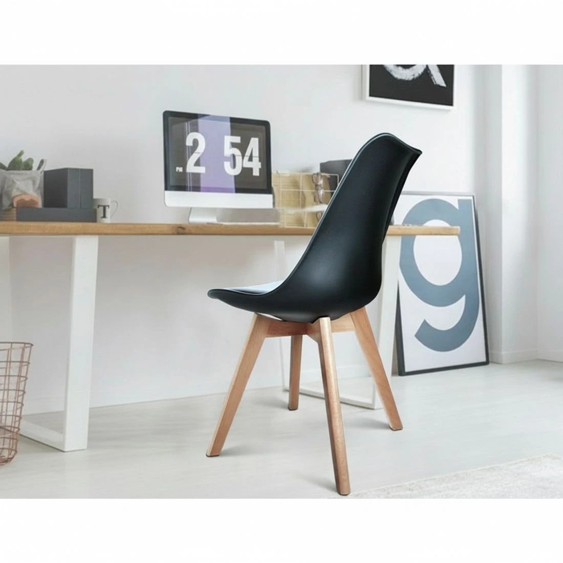 6 Artiss Dining Chairs Set of 4 Leather Plastic DSW Replica Wooden - Black, 6 of 7