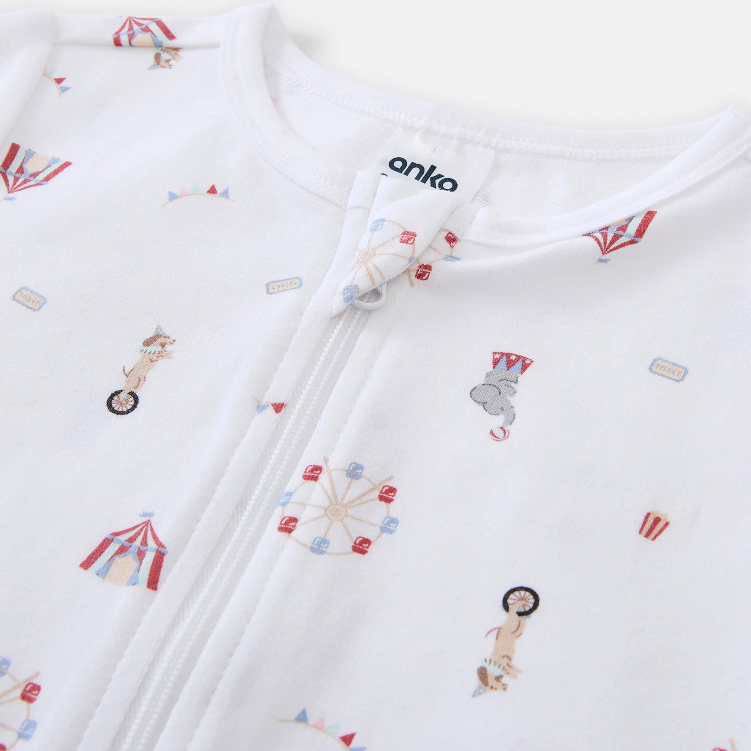 3 Short Sleeve Zip Romper Wht Circus, 3 of 4