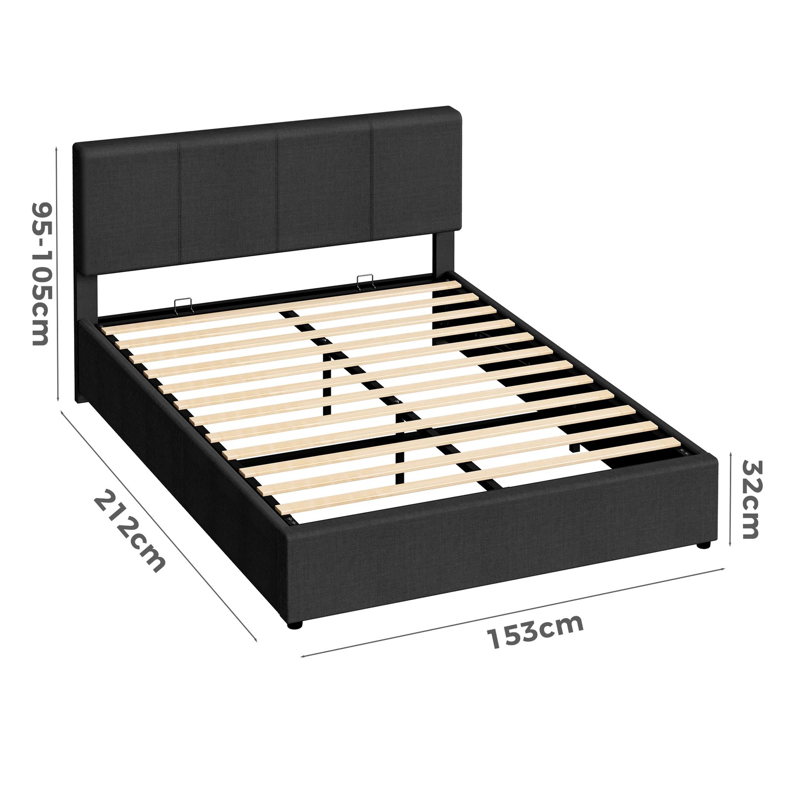 9 Alfordson Bed Frame Queen Gas Lift Storage Adjustable Headboard Luria - Charcoal, 9 of 9