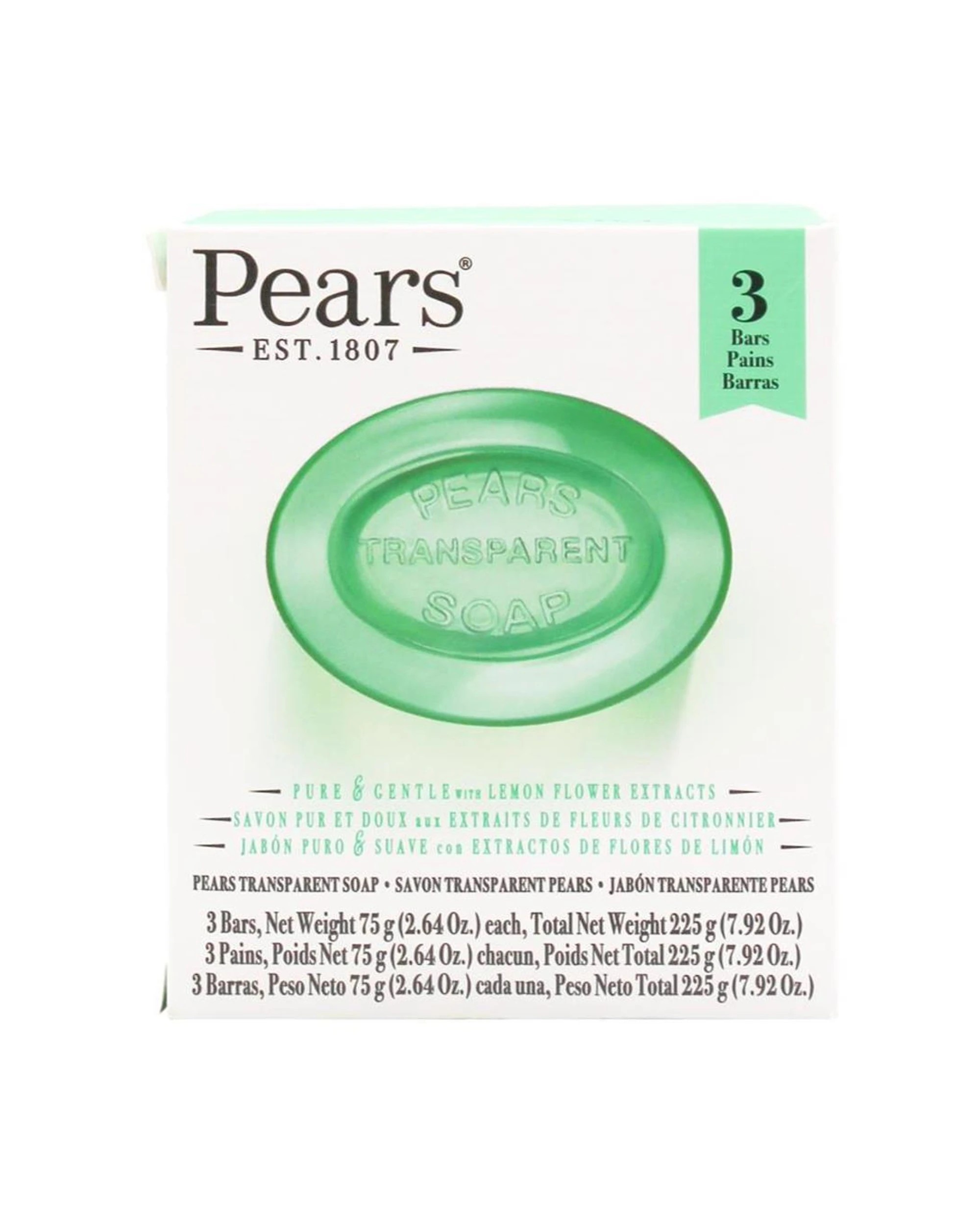 2 Pears 12 x 3pc Pure Gentle Bar Soap 75g With Lemon Flower Extracts - Green, 2 of 4