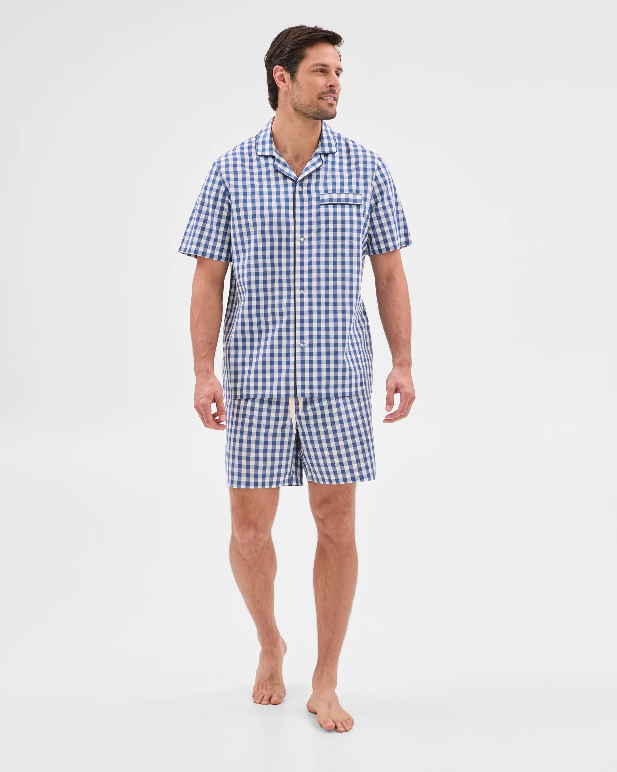 2 Target Mens Poplin Short Pyjama Set BLUE CHECK, 2 of 6