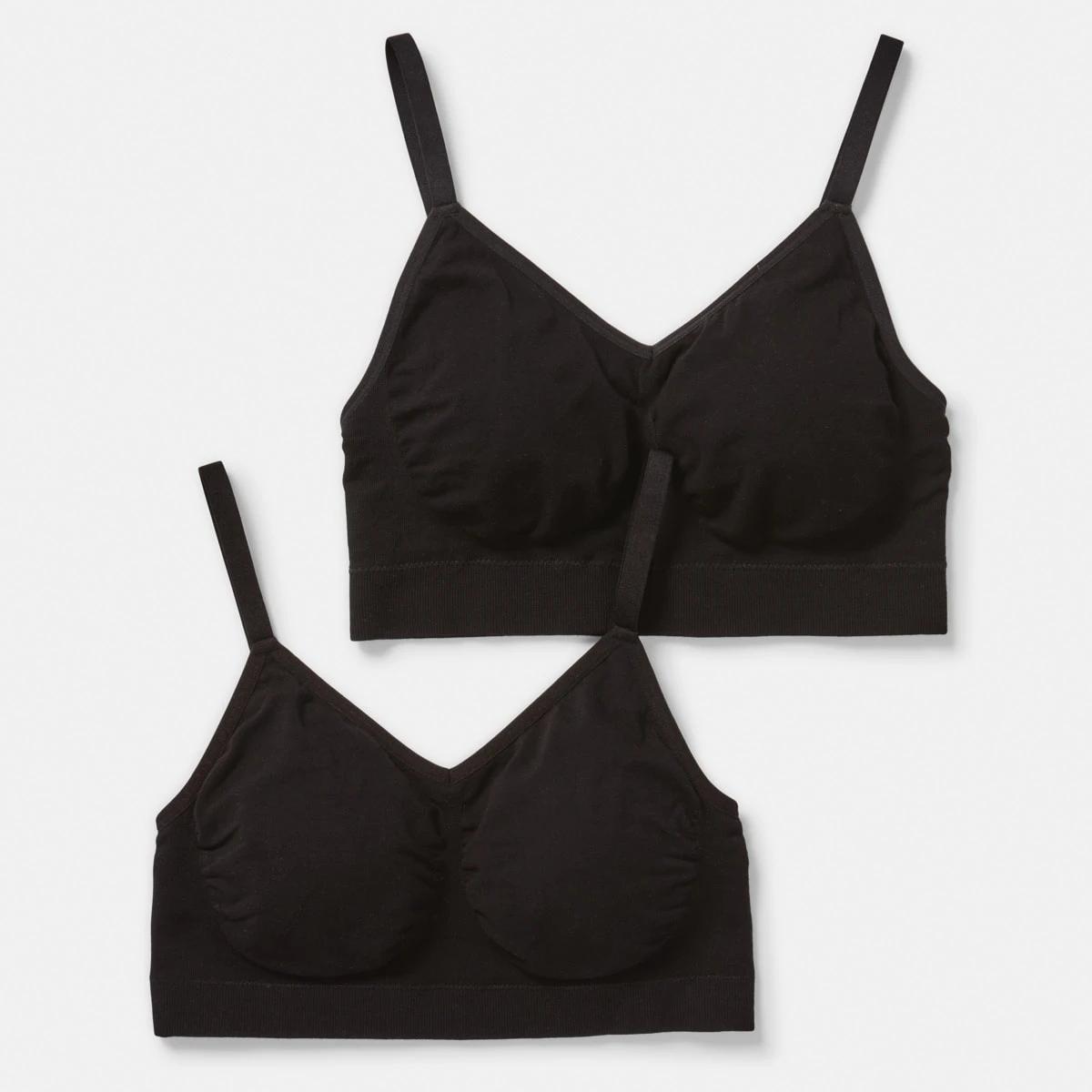 1 2 Pack Seamfree Wirefree Bamboo Crop Top Black, 1 of 9