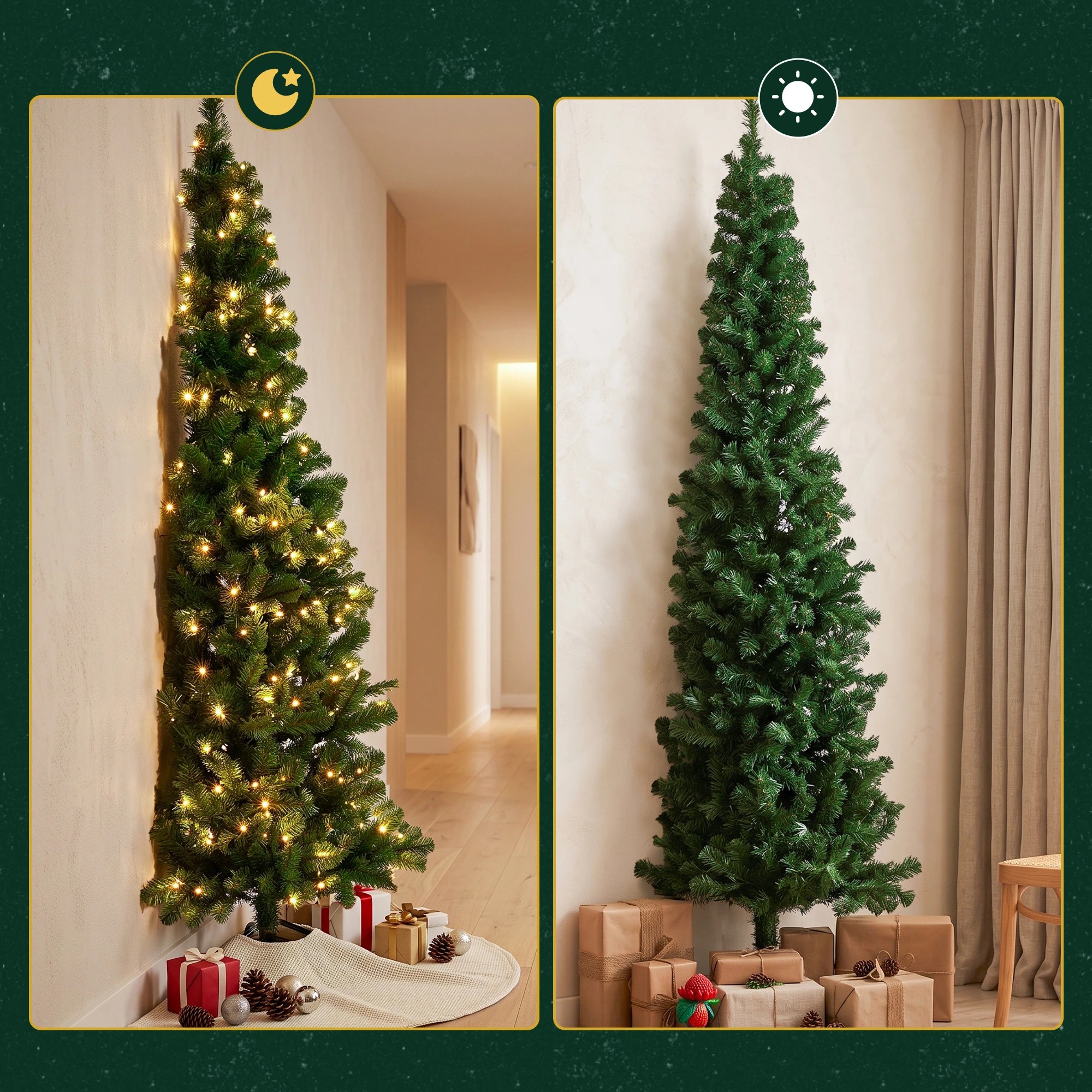 5 Jingle Jollys 2.4m Pre-Lit Christmas Tree Slim Pencil Xmas Tree Corner Tree - Green, 5 of 8
