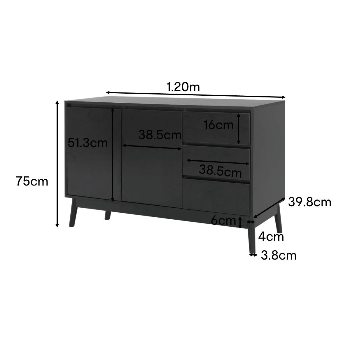 10 Thorne Buffet Unit with  Adjustable Shelves - Black, 10 of 10
