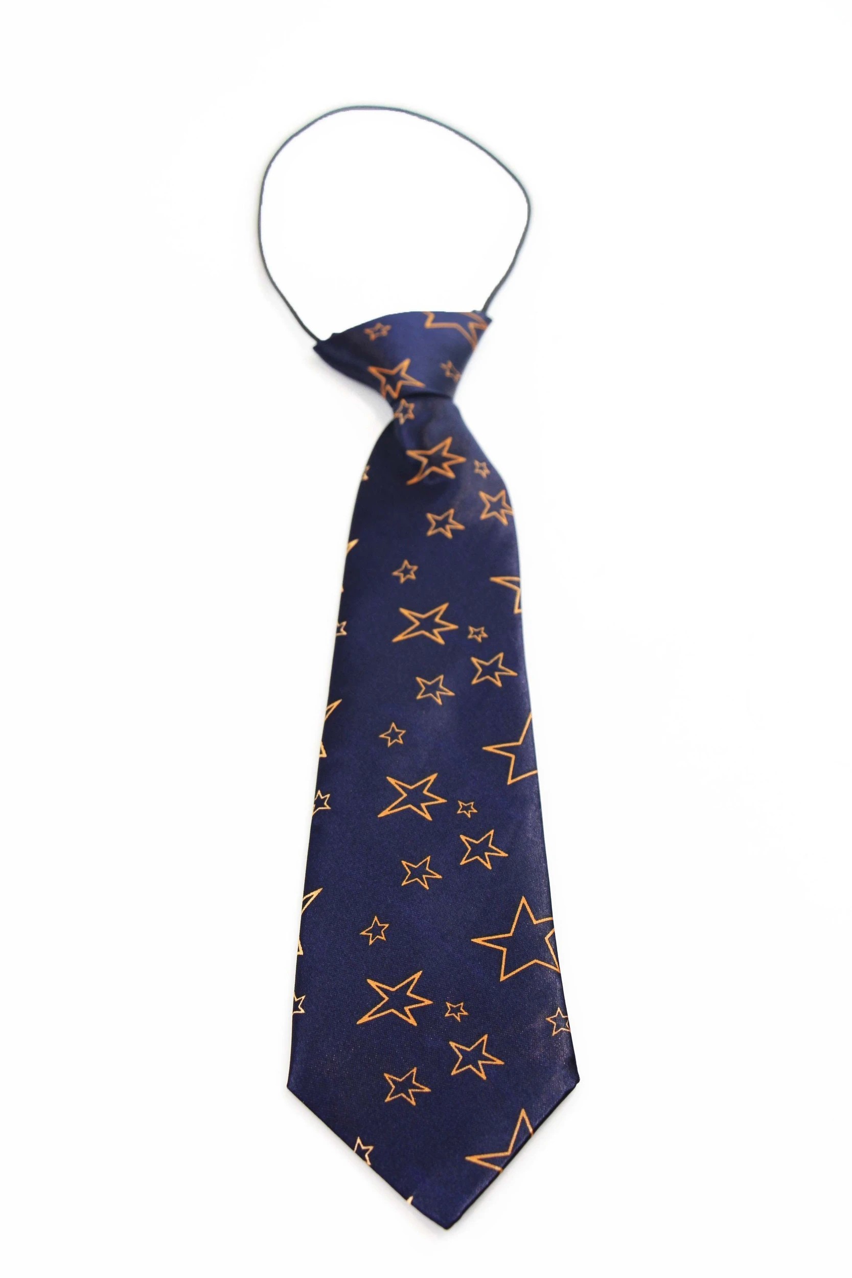 3 Zasel Kids Boys Navy & Orange Patterned Elastic Neck Tie - Star Outlines - Multi, 3 of 3